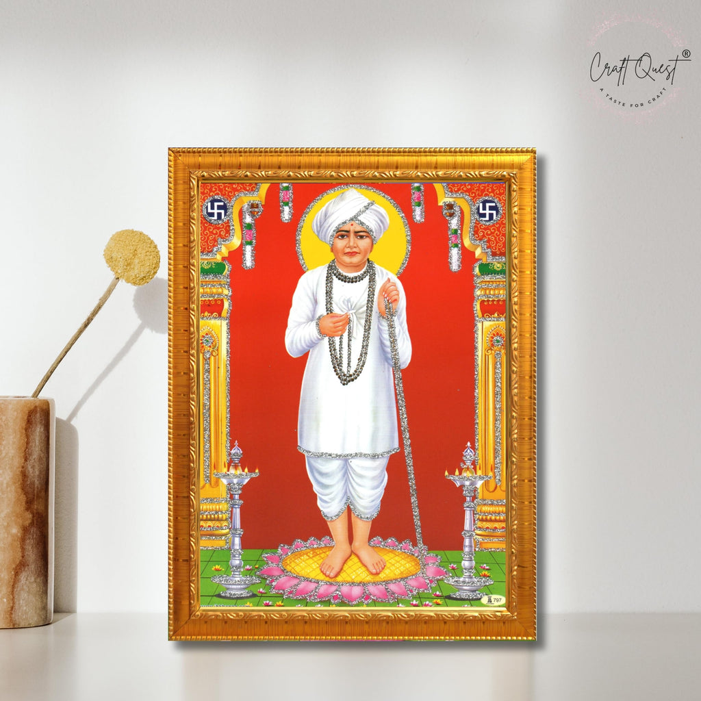 CRAFT QUEST Shri Jalaram Bapa Ji Guru Wall Painting Framed Home Décor wooden frame