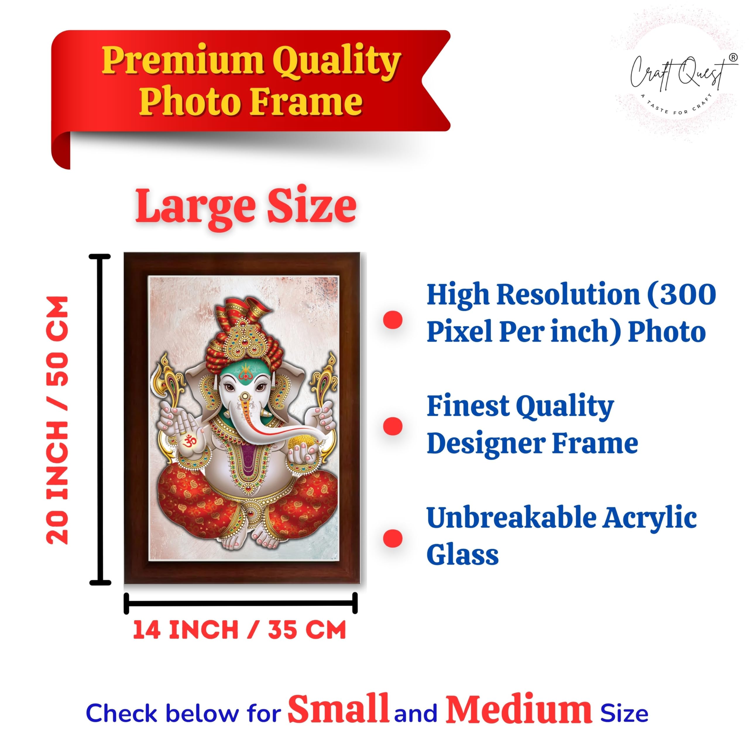 CRAFT QUEST Lord Ganesh ji Wall Hanging Frame for Living Room, Pooja Room Décor Items GA-217
