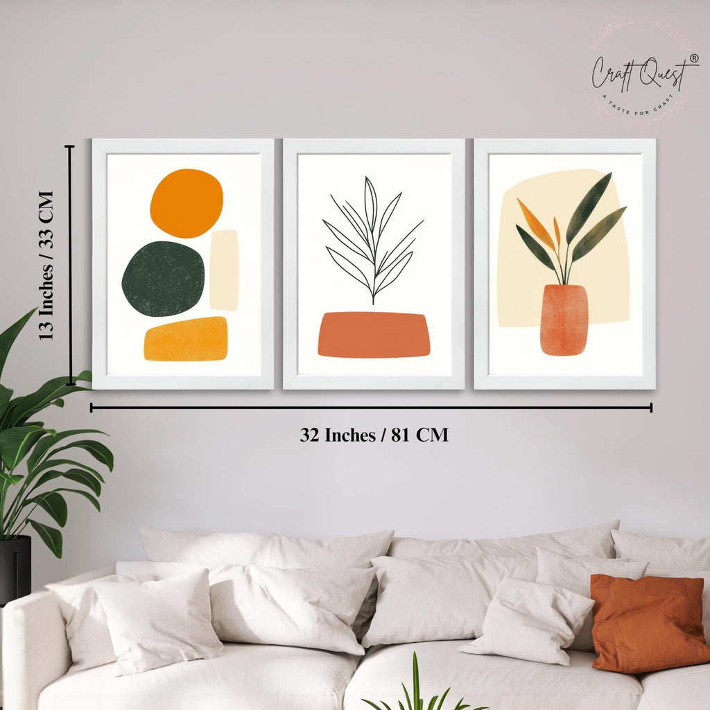 CRAFT QUEST SET OF 3 Organic Abstract Wall Art | Set of 3 Frames for Home Decoration | Ideal for Living Room, Bedroom & Offices