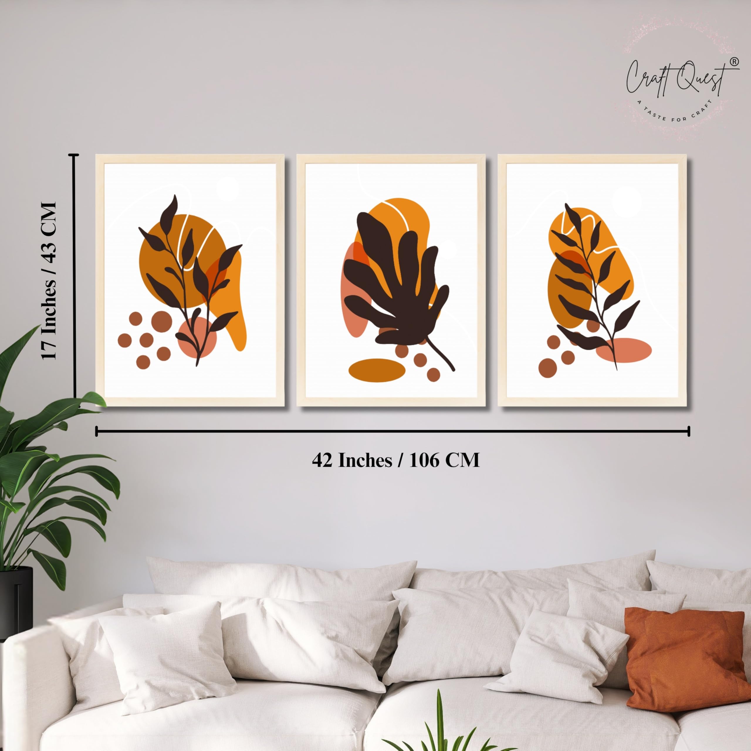 CRAFT QUEST Wall Art Decor Paintings | Set of 3 BOHO Wall Art Frames for Home Decoration | Ideal for Living Room, Bedroom & Office