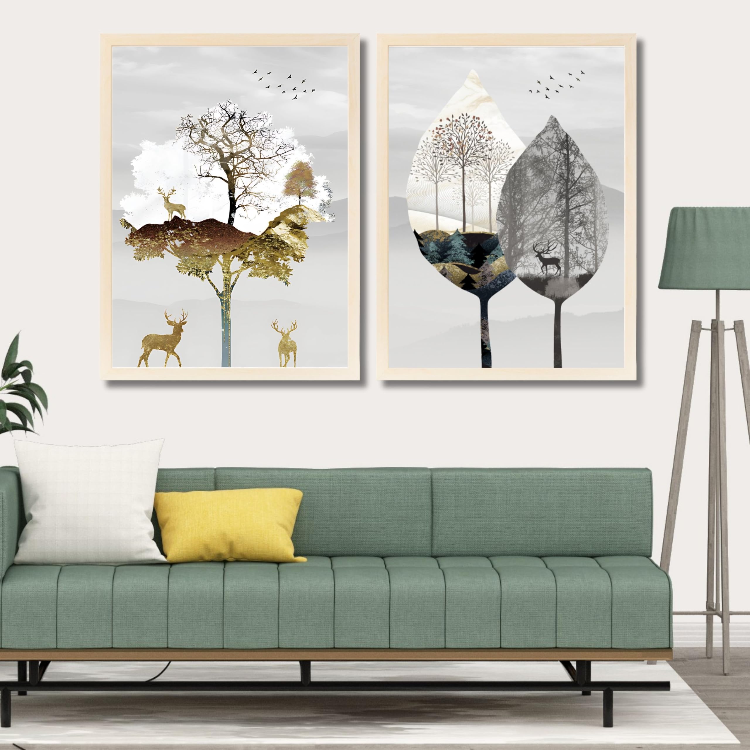 CRAFT QUEST Wall Art Decor Paintings | Set of 2 Modern art Wall Art Frames for Home Decoration | Ideal for Living Room, Bedroom & Office