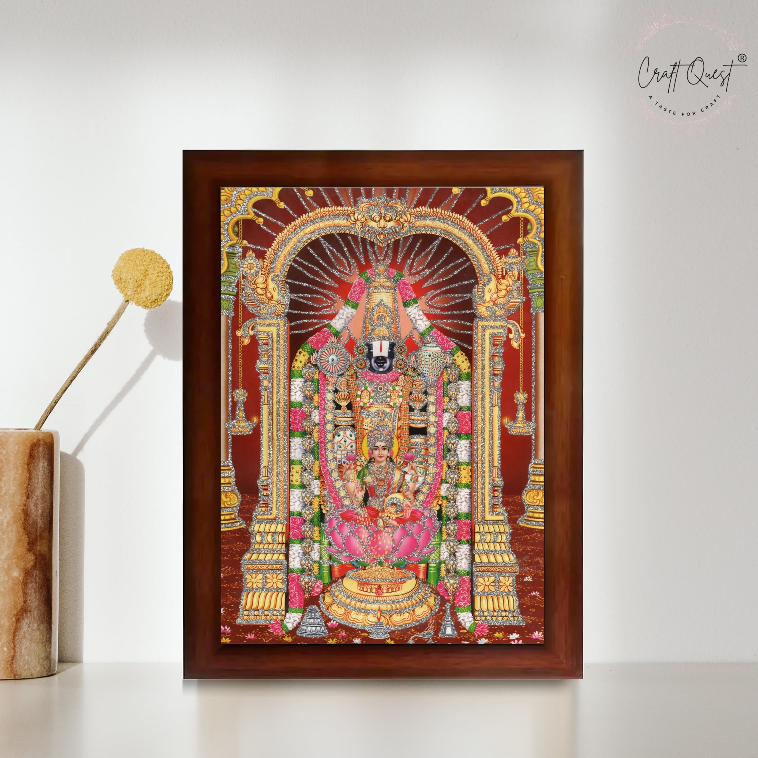 CRAFT QUEST Tirupati Balaji Lord Venkateshwara Swamy Wall Painting Framed Home and Pooja Décor