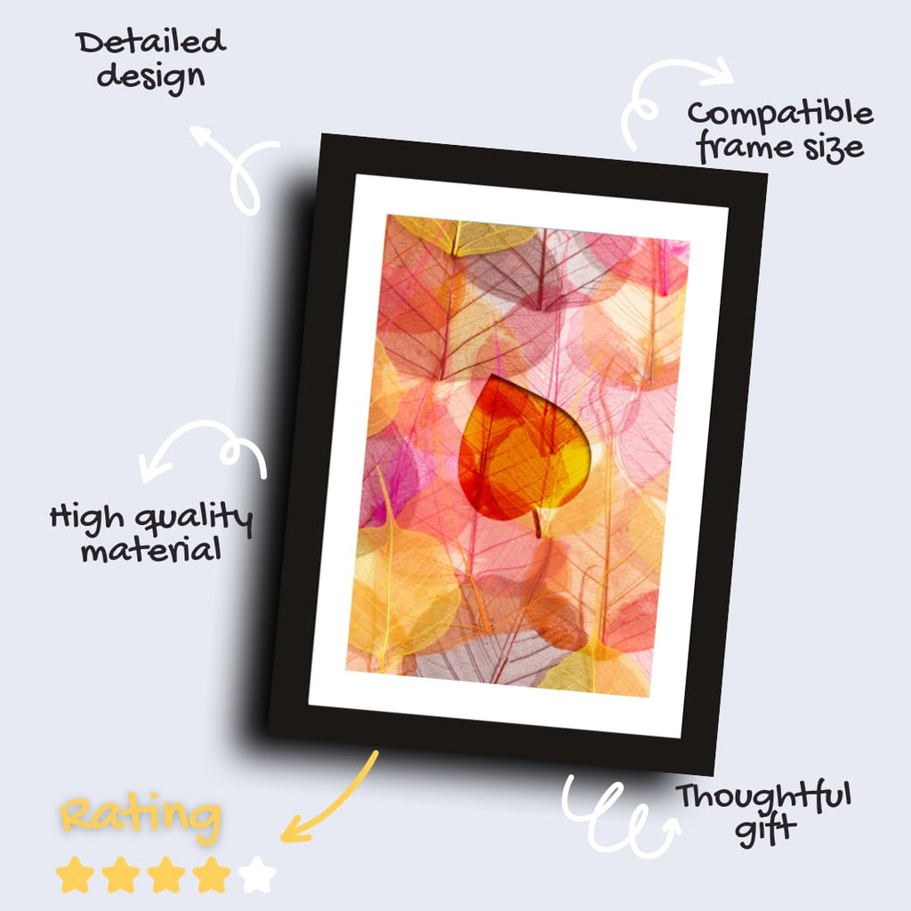 CRAFT QUEST Abstract Digital Leaves Modern Art Painting Poster Frame for Home & Office Wall Decoration - Portrait, Wall Display (Black, 14x10 Inch Frame with Art Print)