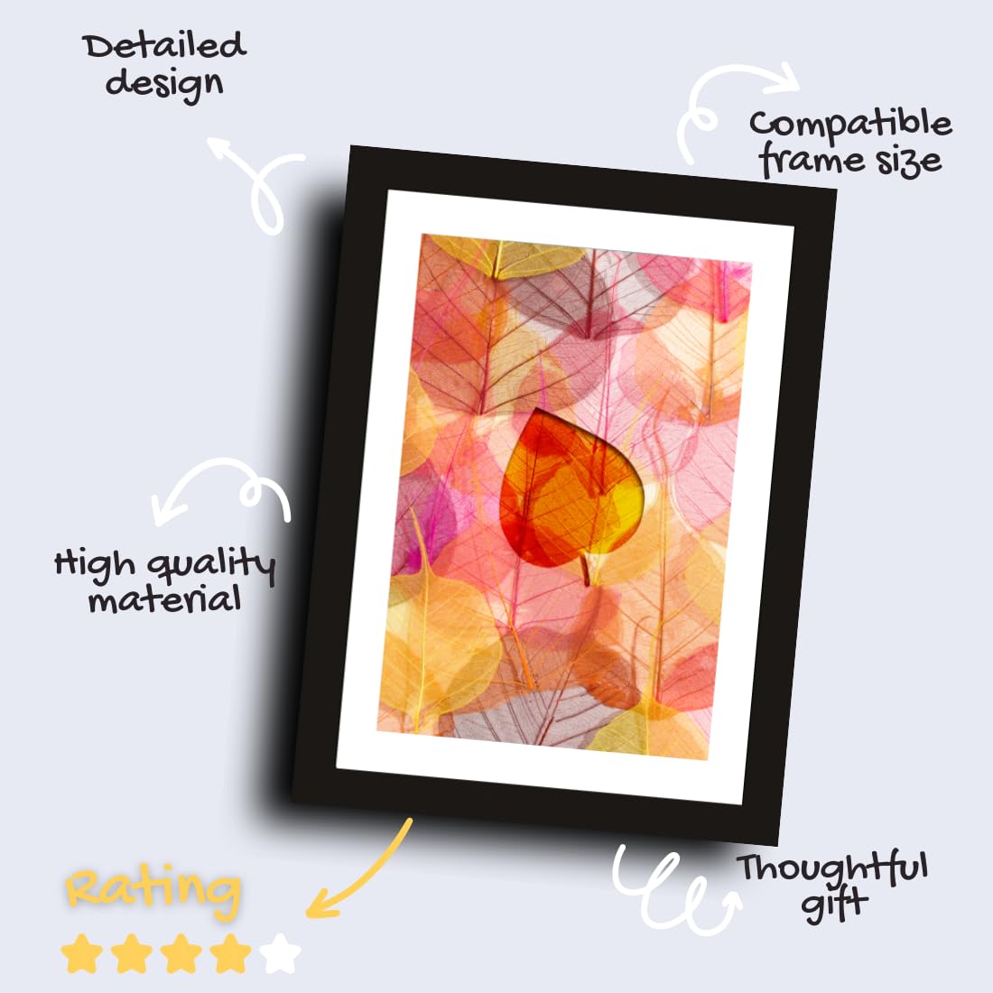 CRAFT QUEST Abstract Digital Leaves Modern Art Painting Poster Frame for Home & Office Wall Decoration - Portrait, Wall Display (Black, 14x10 Inch Frame with Art Print)