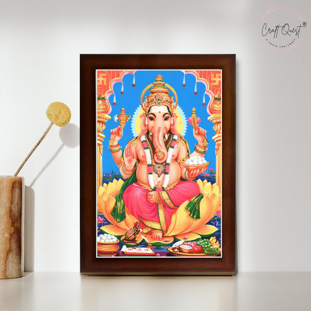 CRAFT QUEST Lord Ganpati Ganesha Wall Hanging Frame for Living Room, Bedroom, Office & Pooja Room Décor GA-212