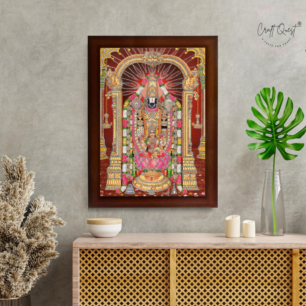 CRAFT QUEST Tirupati Balaji Lord Venkateshwara Swamy Wall Painting Framed Home and Pooja Décor