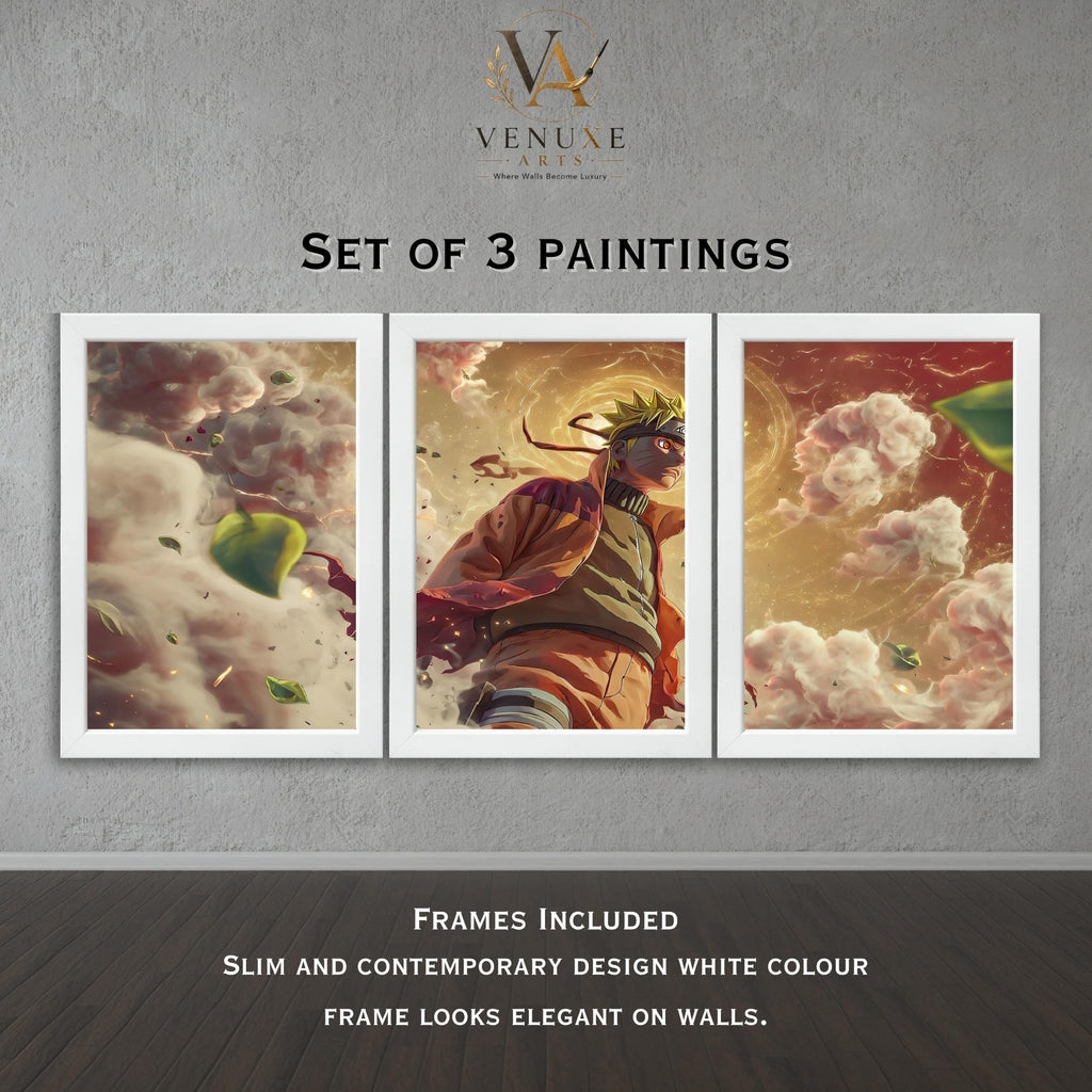 VENUXE ARTS Set Of 3 Anime Characters Wall Framed |Anime Characters Framed Poster for Living Room Bedroom Gaming Room Studio Wall Decor