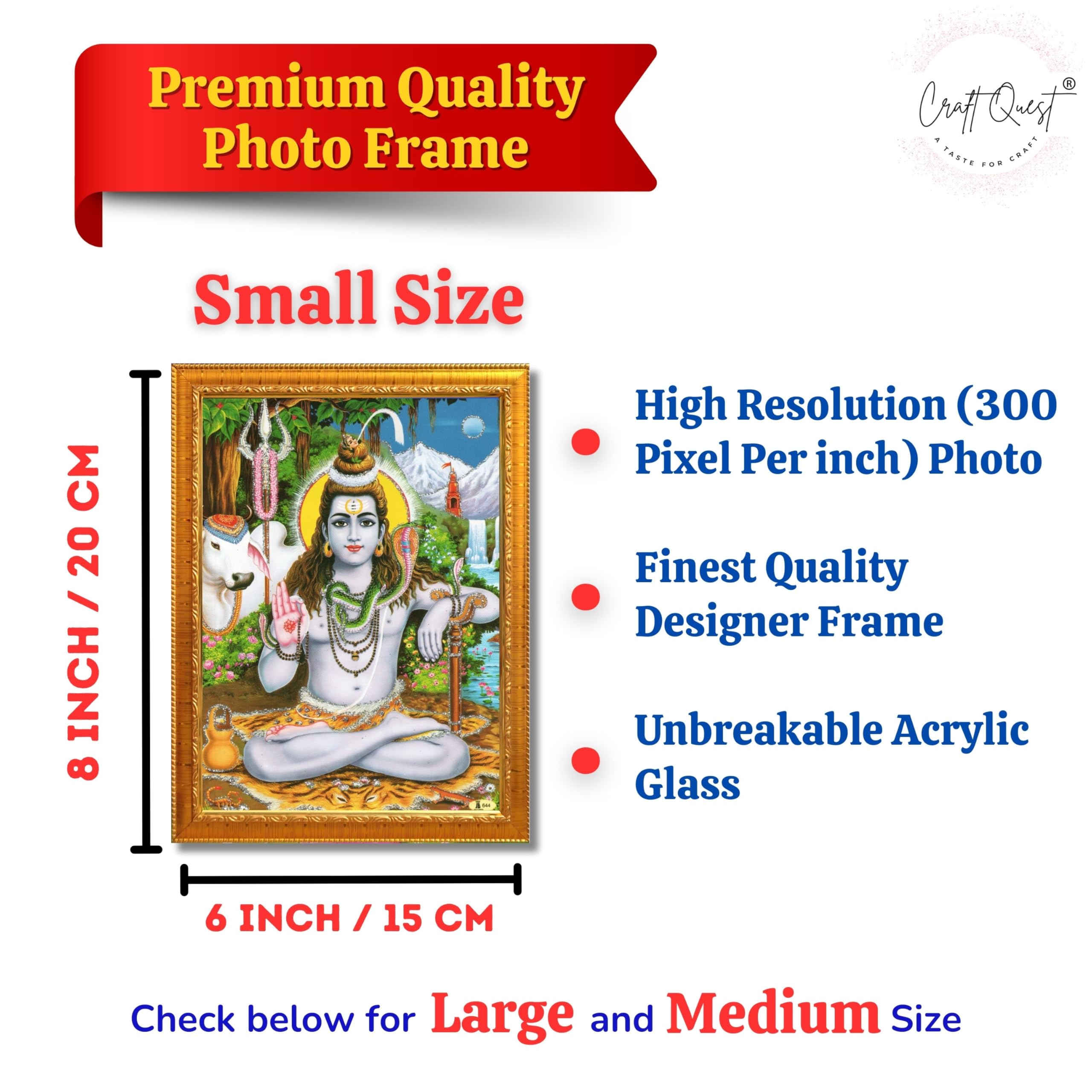 CRAFT QUEST Lord Shiva Wall Painting | Premium Framed Hindu God Wall Art | Spiritual Mahadev Poster for Living Room, Bedroom, Office, Meditation & Temple Décor |