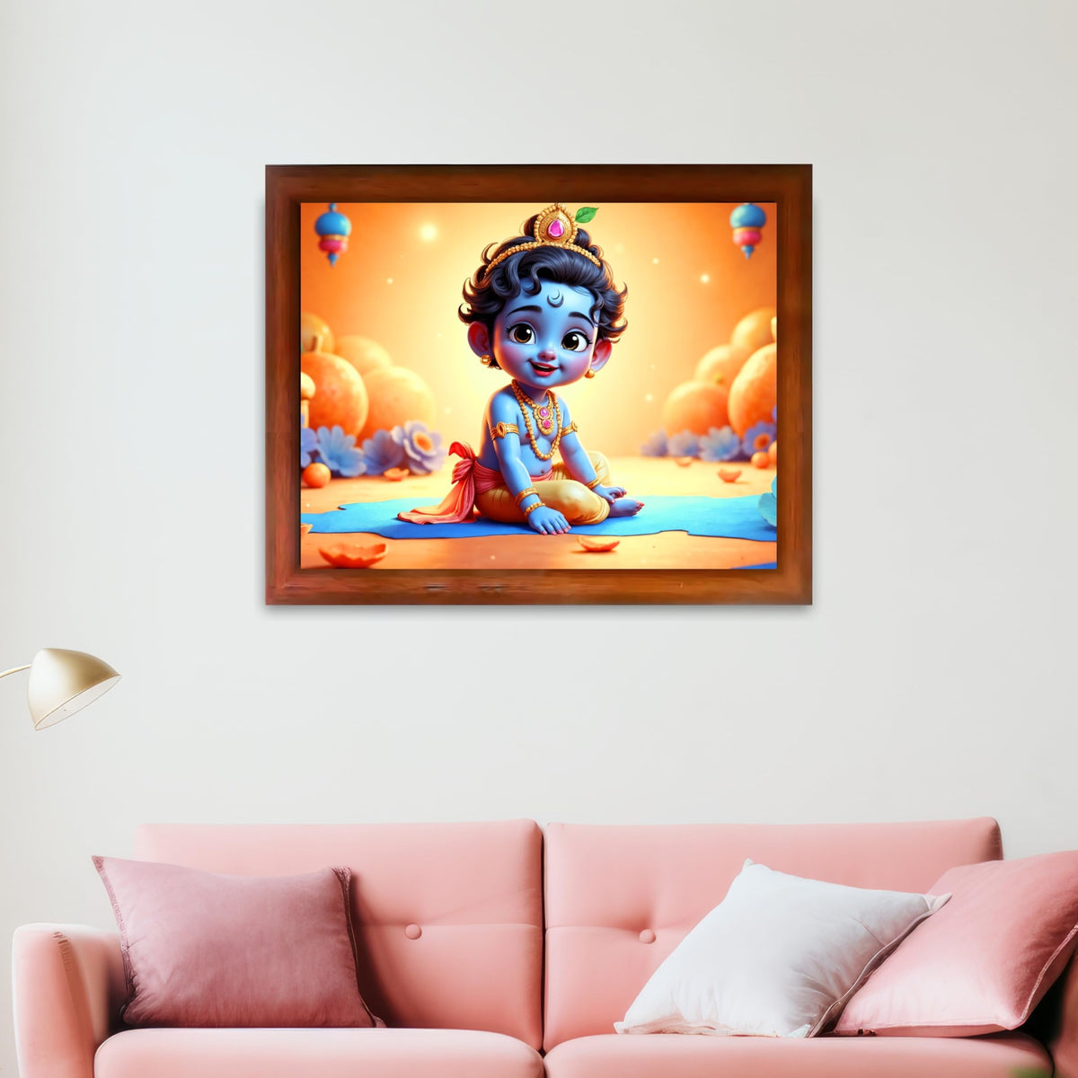 CRAFT QUEST Baby Krishna Photo Frame | Shri Bal Gopal Painting | Krishna Photo Frames for Walls, Home, Living Room and Home Décor