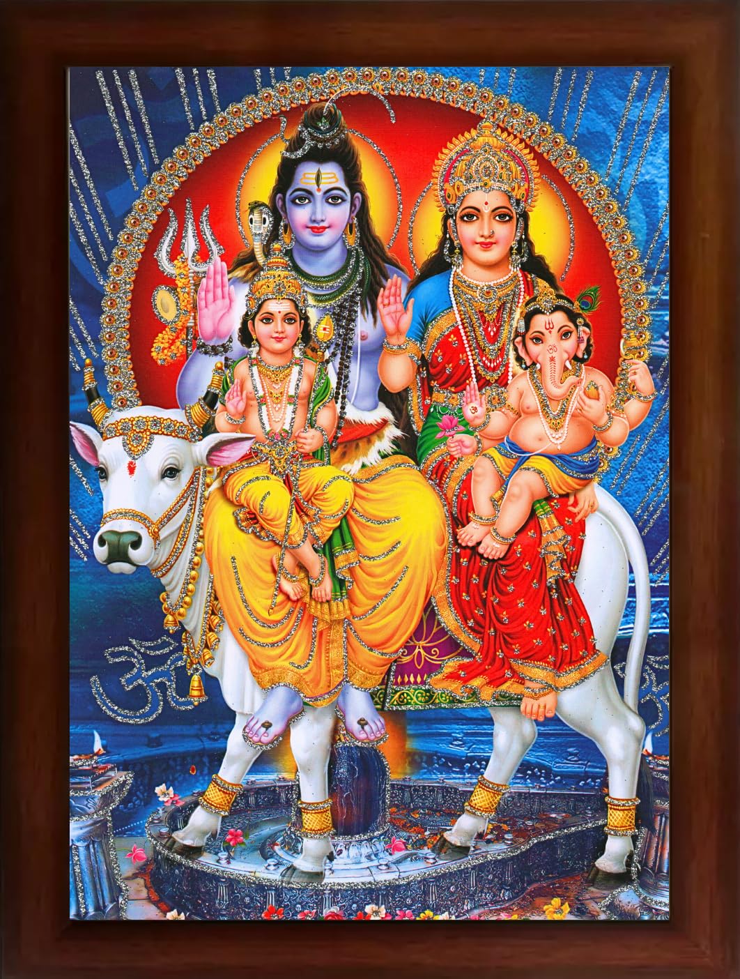 CRAFT QUEST Shiv Parivar (Maa Parvati, Ganesh, Kartikey and Shiv Shankar) Religious Wood Photo Frames Digital Reprint (Photoframe, Multicolour, 14 X 10 inch)