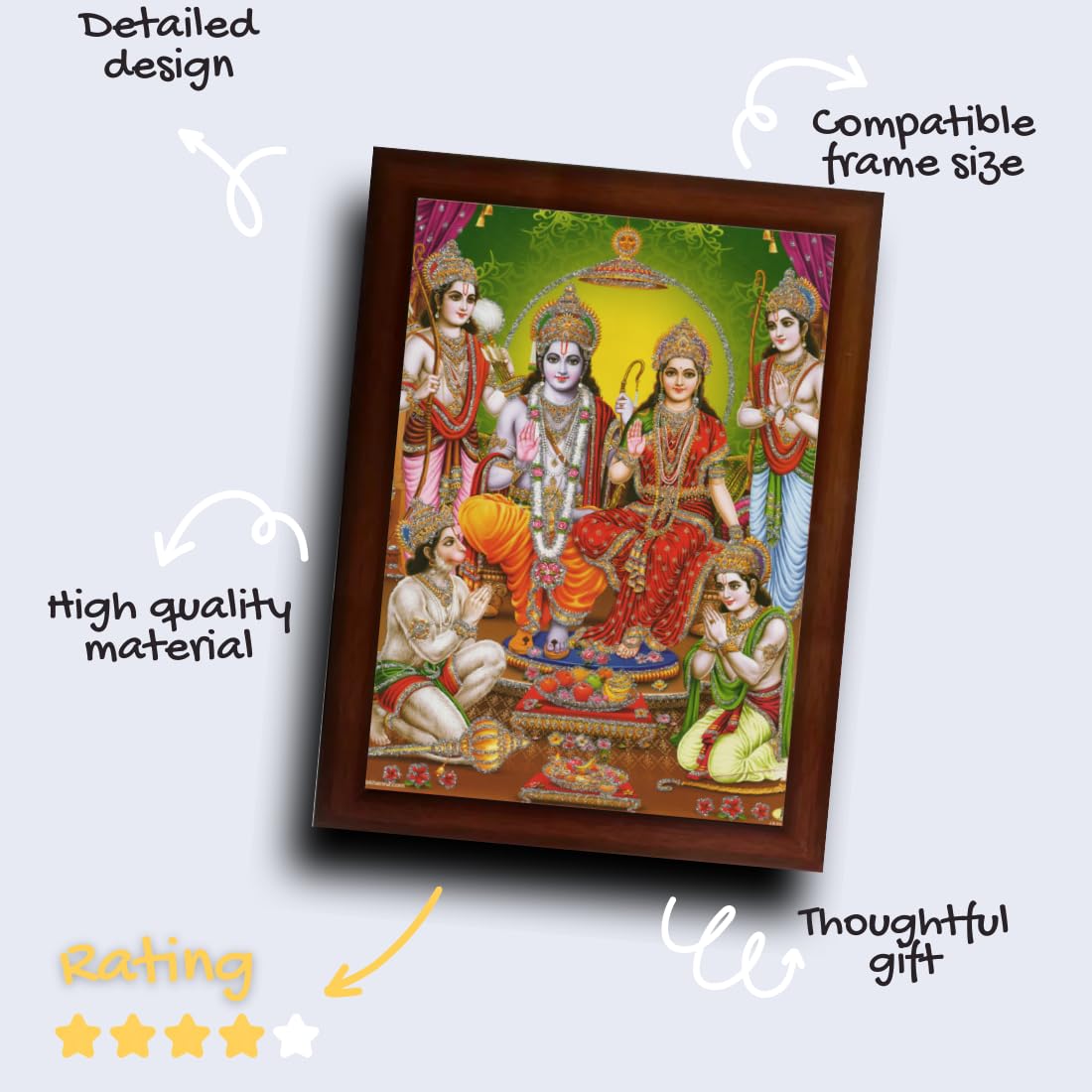 CRAFT QUEST Shree Ram Darbar Sparkle Coated with Frame Home Decorative Gift Item Painting (14 X 10 Inches, Synthetic, Multicolour, Religious)