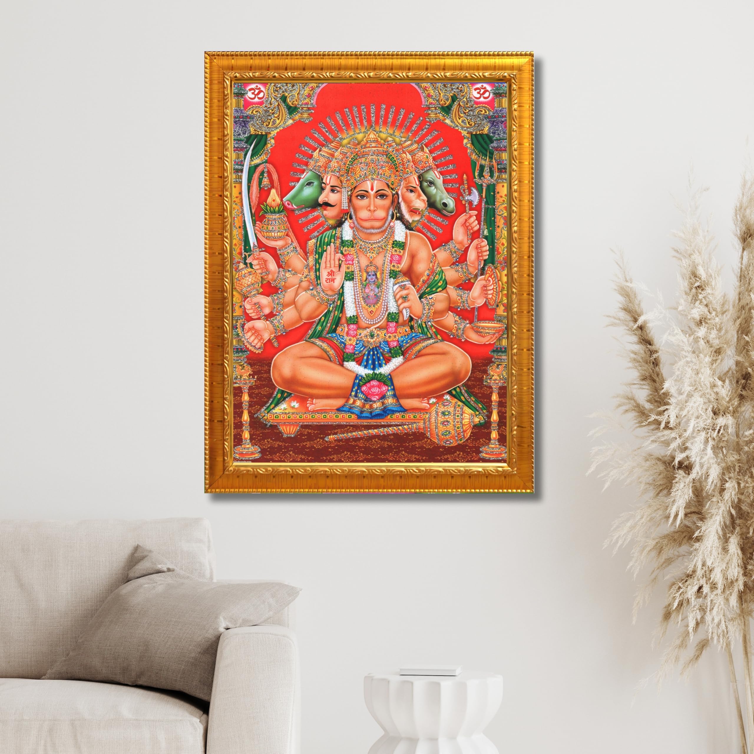 CRAFT QUEST Panchmukhi Hanuman JI | Bajrangbali Religious Photo frame Decorative Item Synthetic frame