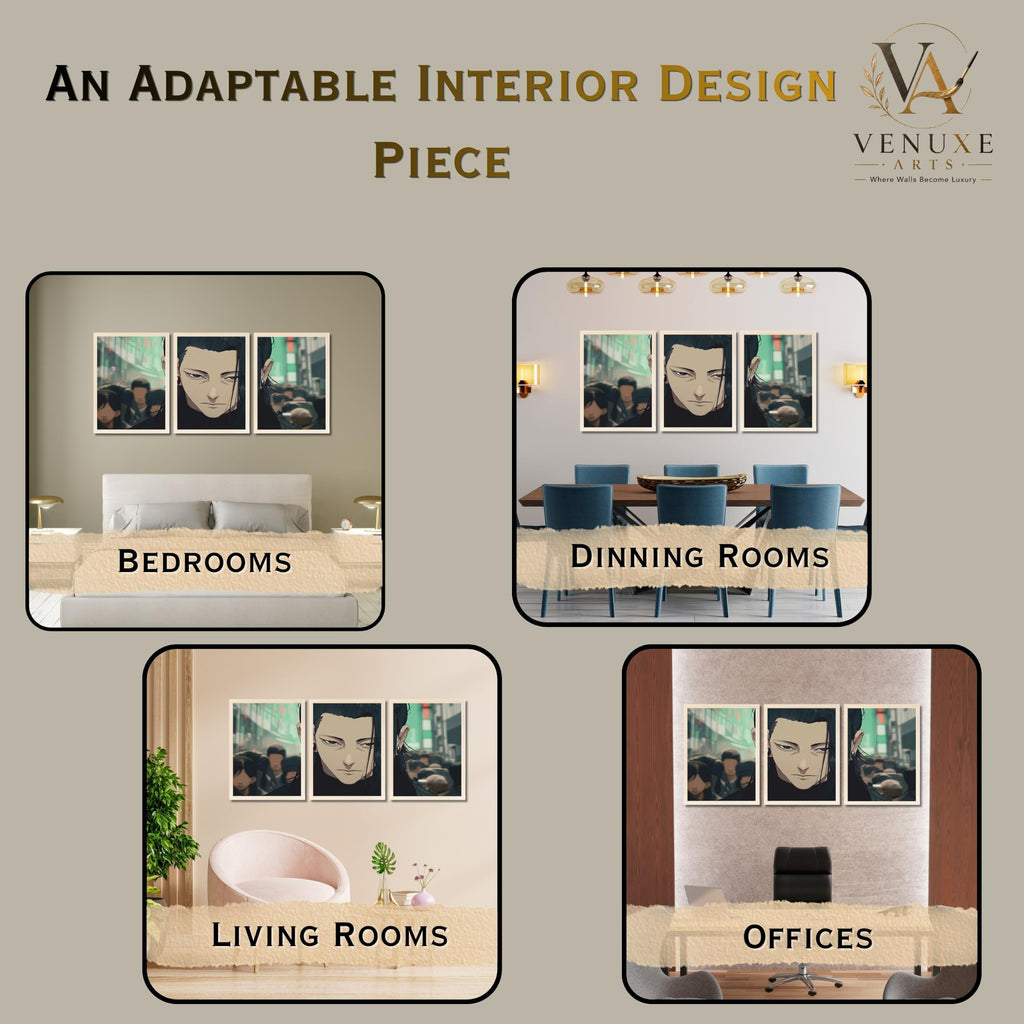 VENUXE ARTS Set Of 3 Anime Characters Wall Framed |Anime Characters Framed Poster for Living Room Bedroom Gaming Room Studio Wall Decor