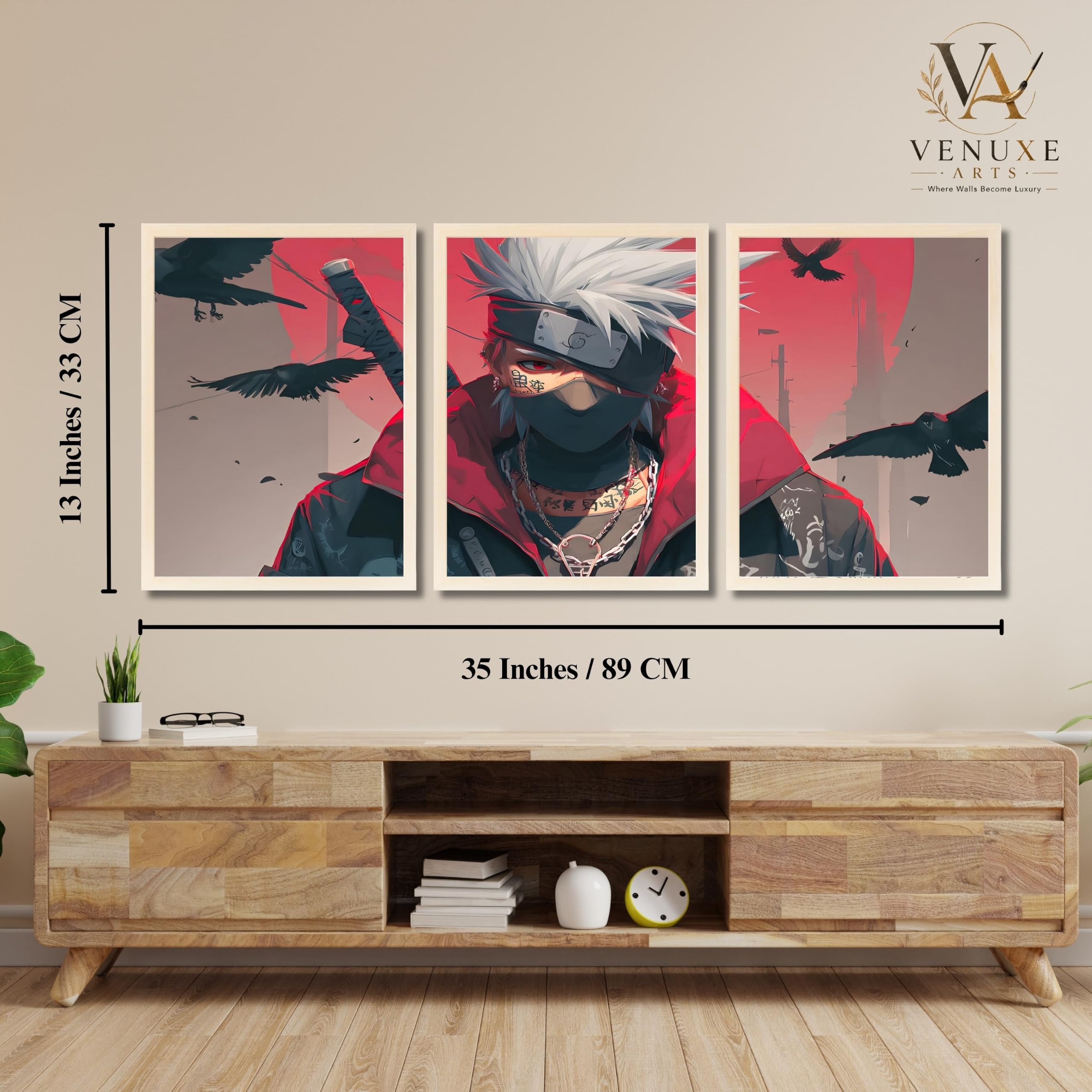 VENUXE ARTS Set Of 3 Anime Characters Wall Framed |Anime Characters Framed Poster for Living Room Bedroom Gaming Room Studio Wall Decor