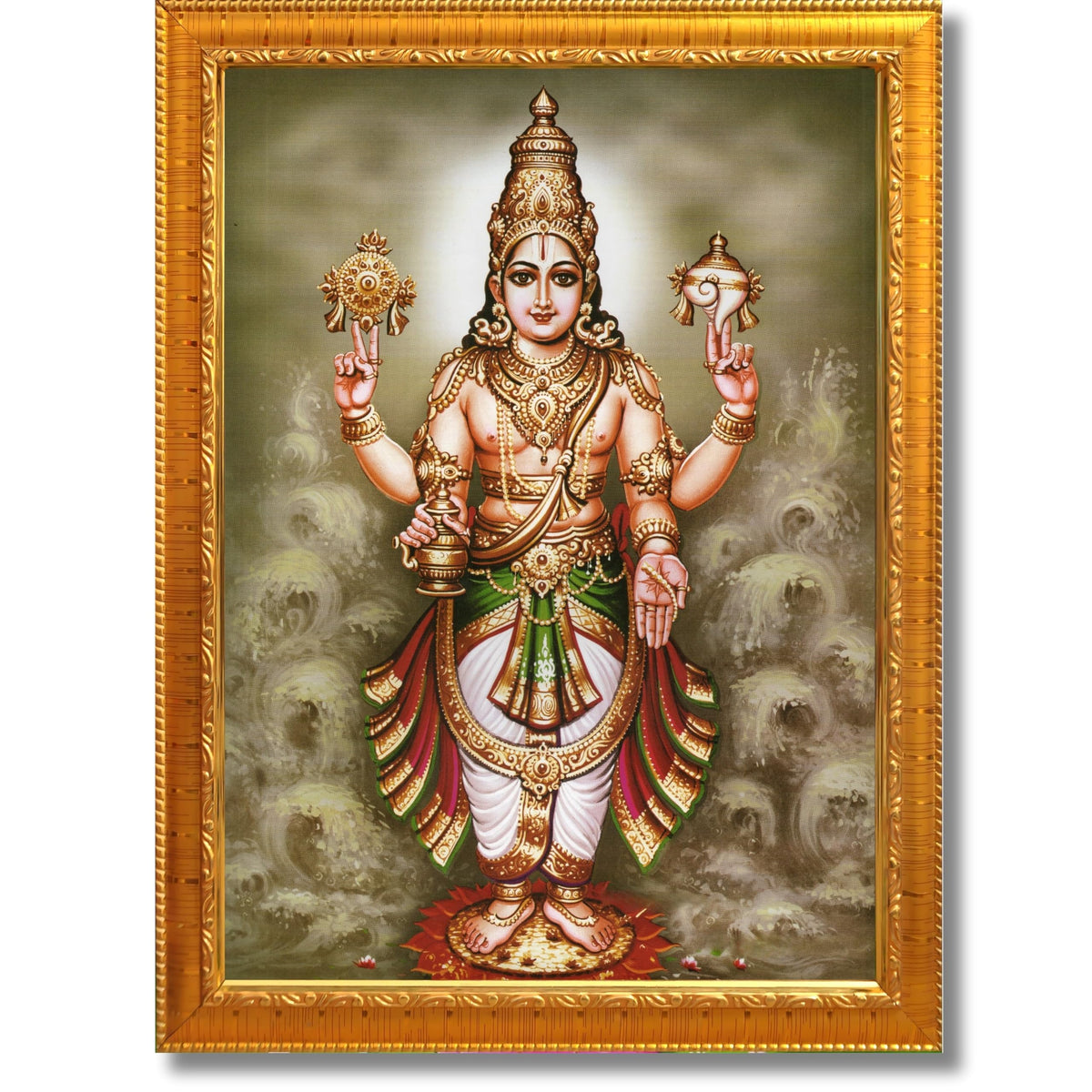 CRAFT QUEST Lord Dhanvantari Dhanwantri Wall Painting Photo Framed For Home, Pooja, Temple, Gift, Wall Décor Item