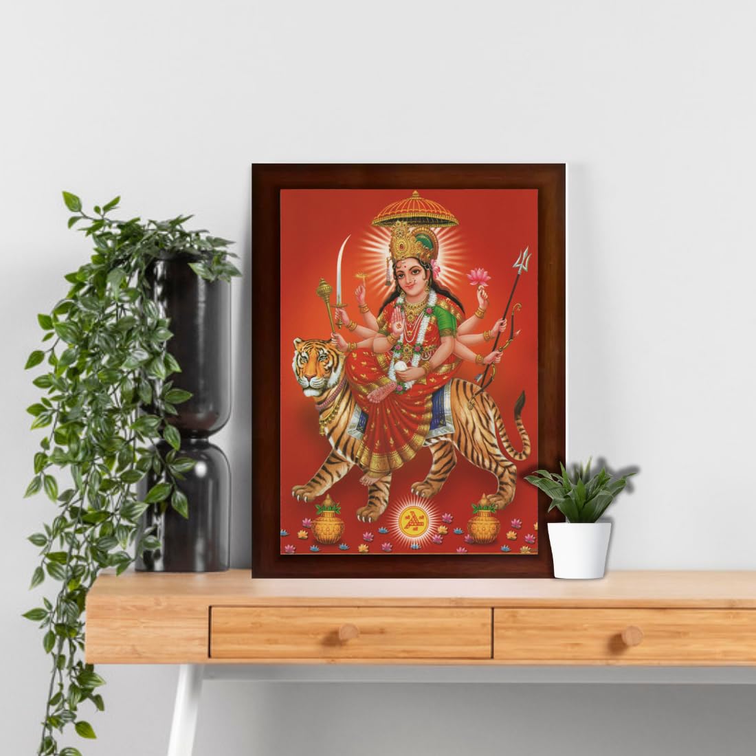 Craft Quest Durga maa photo with brown frame | God Religious Framed Painting (Large Size 14 X 10 Inches. Multicolour)