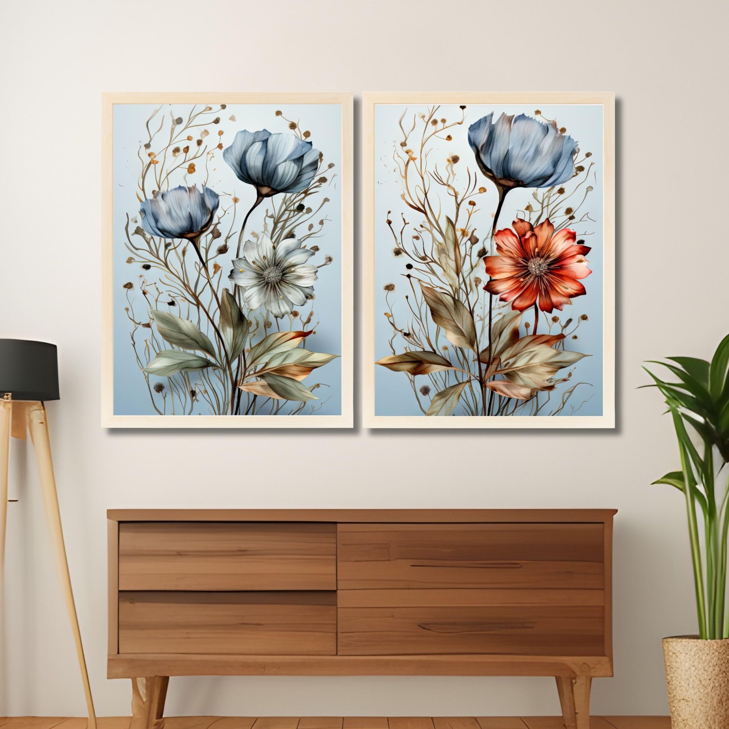 CRAFT QUEST Wall Art Decor Paintings | Set of 2 Floral Wall Art Frames for Home Decoration | Ideal for Living Room, Bedroom & Office