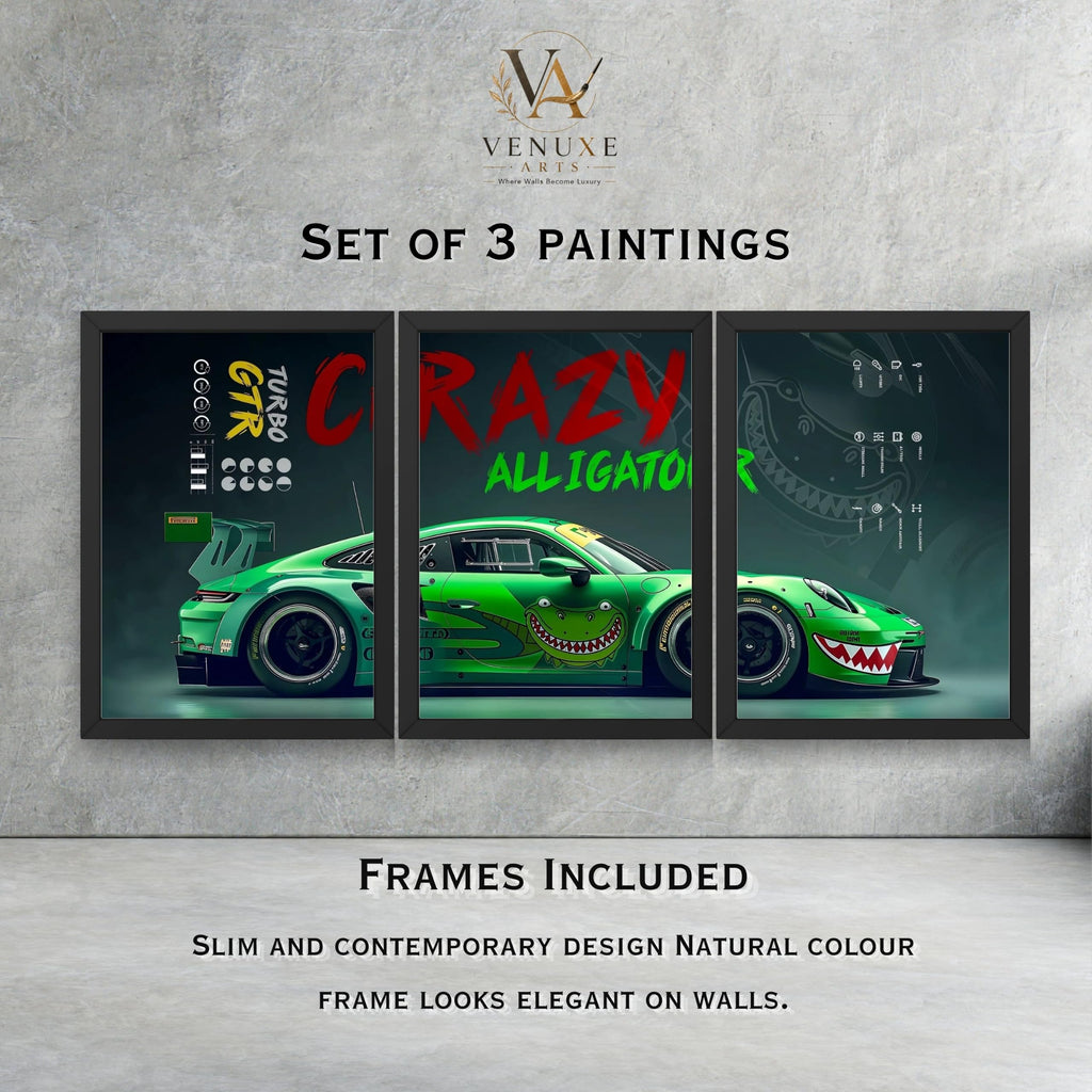 VENUXE ARTS Set Of 3 Big Sports Cars Framed Posters Gift Items for Boys Room Wall Decoration Bedroom Living Room Office Studio Décor | Car Poster Frame for Wall Décor