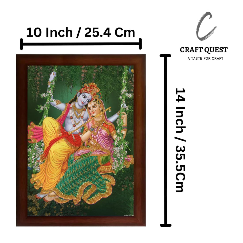 CRAFT QUEST Radha Krishna Sparkle Coated Home Decorative Gift Item Framed Painting with Acrylic glass (10 X 14 Inches, Brown) RK1013-115