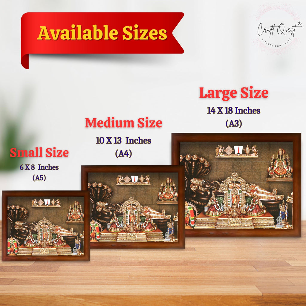 CRAFT QUEST Srirangam Ranganatha Swamy Ranganathar Perumal Wall Painting Framed | South God Picture Frame for Home, Office, Temple & Gifting