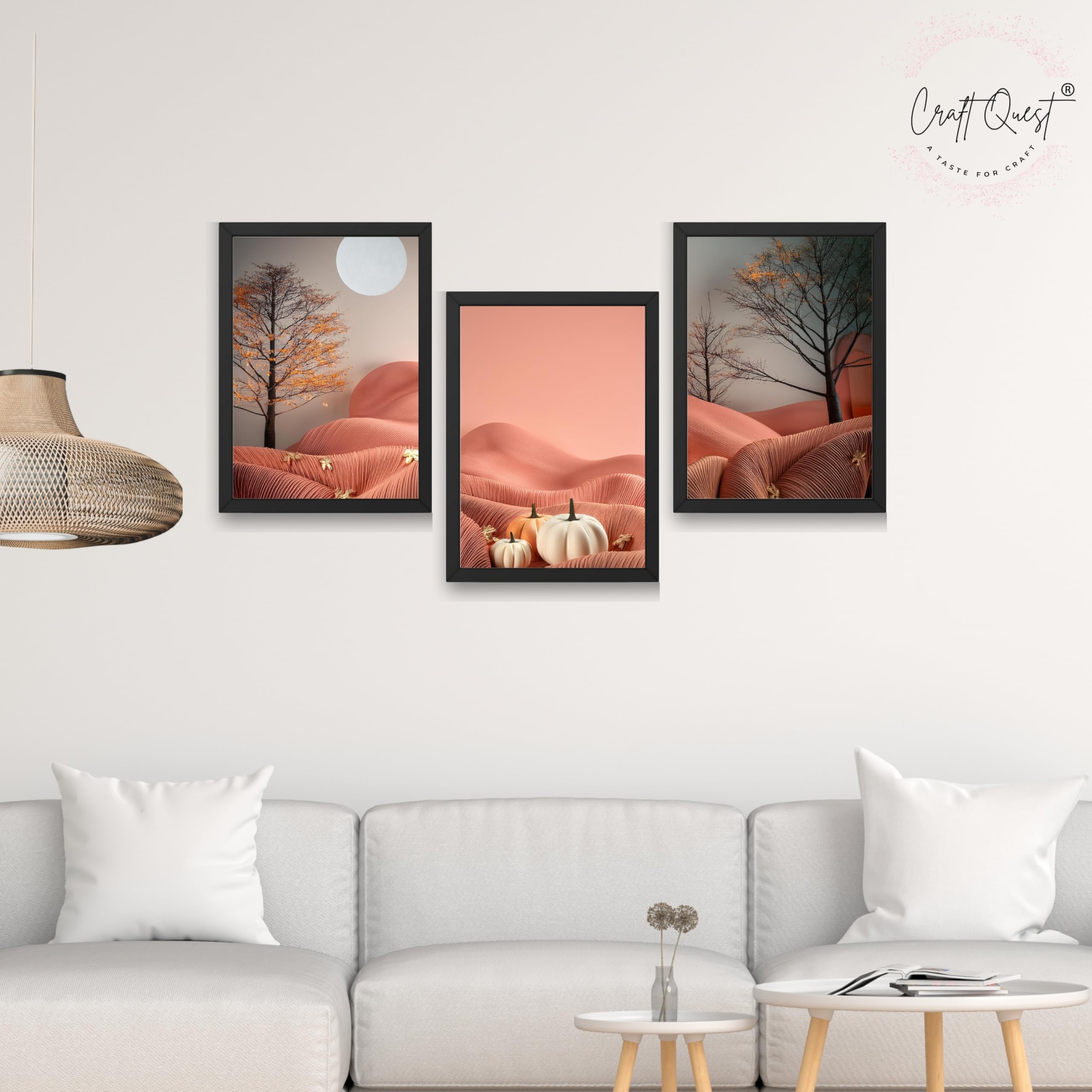 CRAFT QUEST Nature Inspired Autumn Minimalist Modern Wall Art | Set of 3 Frames for Home Decoration | Ideal for Living Room, Bedroom & Office