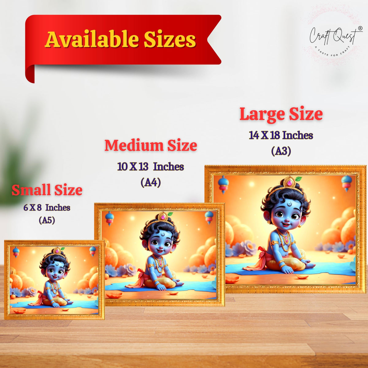 CRAFT QUEST Baby Krishna Photo Frame | Shri Bal Gopal Painting | Krishna Photo Frames for Walls, Home, Living Room and Home Décor