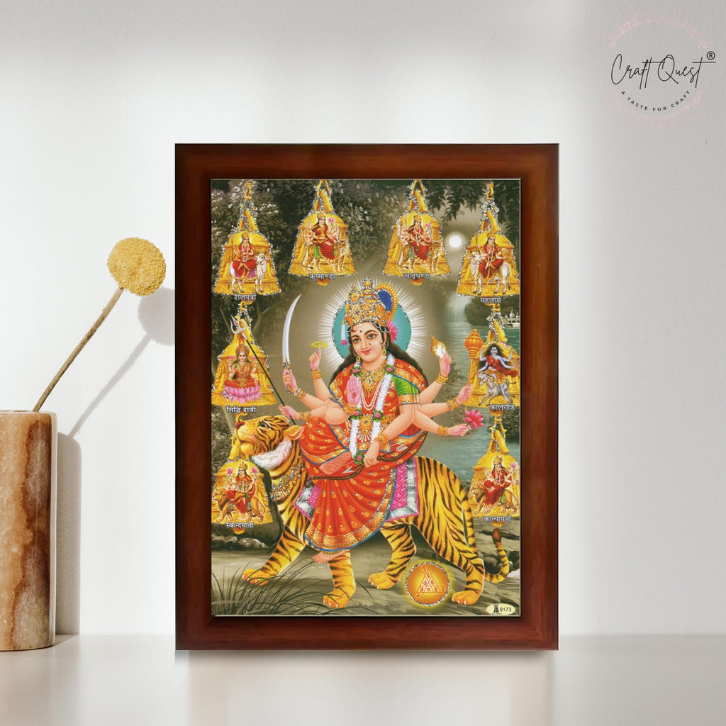 CRAFT QUEST Durga Maa Nav Navdurga Wall Painting Framed Home and Pooja,Office Decor Items