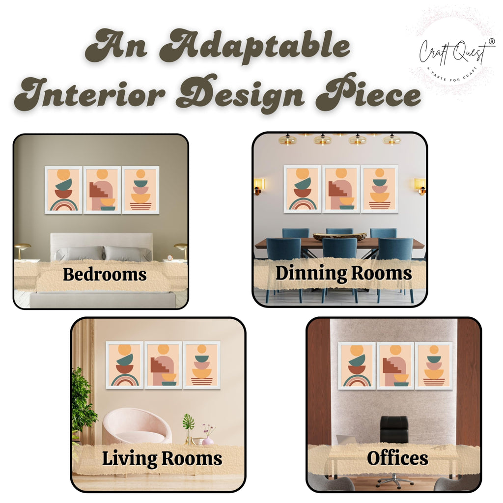 CRAFT QUEST Wall Art Decor Paintings | Set of 3 BOHO Wall Art Frames for Home Decoration | Ideal for Living Room, Offices & Bedrooms