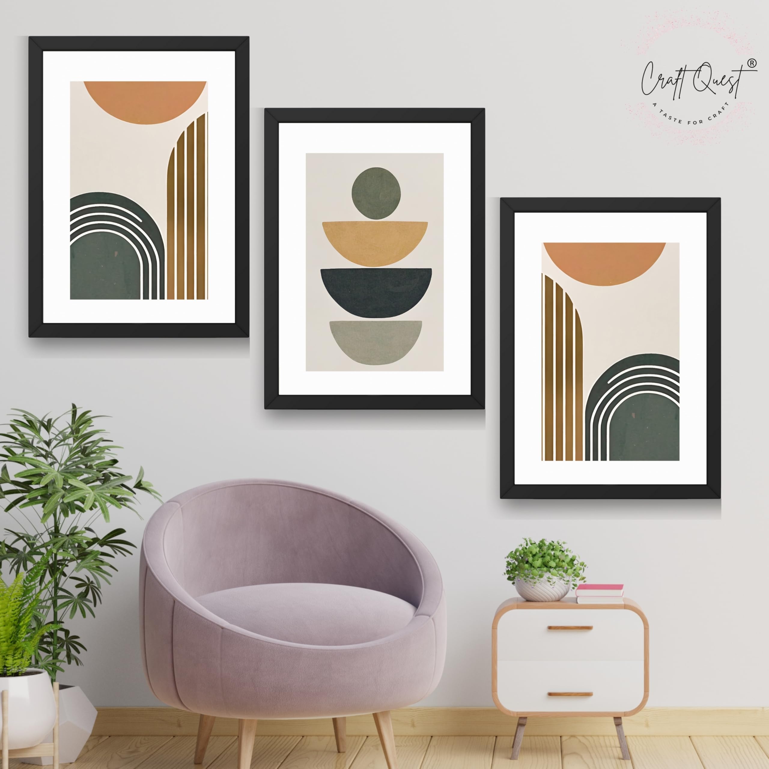 CRAFT QUEST Abstract With Different Shapes | Set of 3 Frames for Home Decoration | Ideal for Living Room, Bedroom & Offices