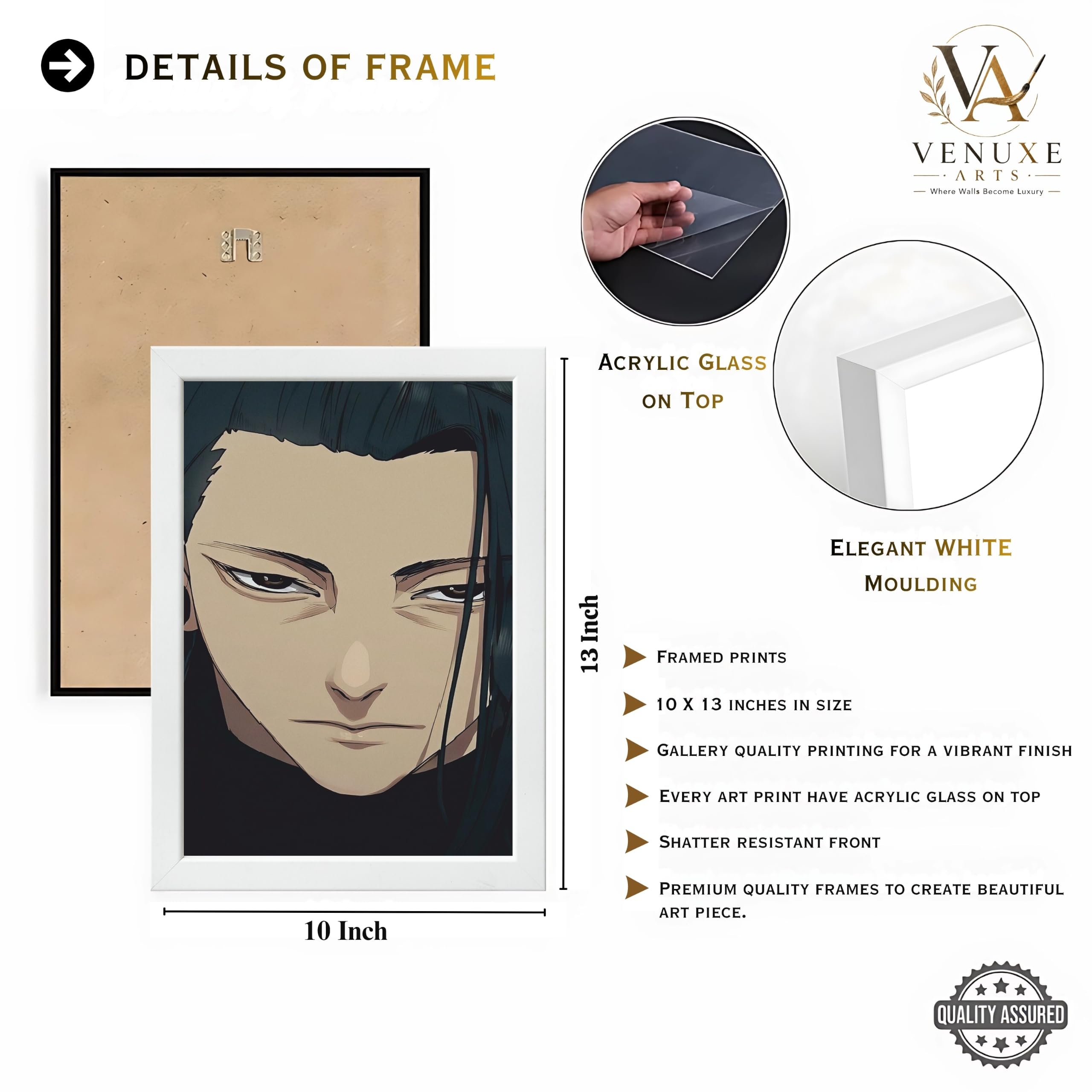 VENUXE ARTS Set Of 3 Anime Characters Wall Framed |Anime Characters Framed Poster for Living Room Bedroom Gaming Room Studio Wall Decor
