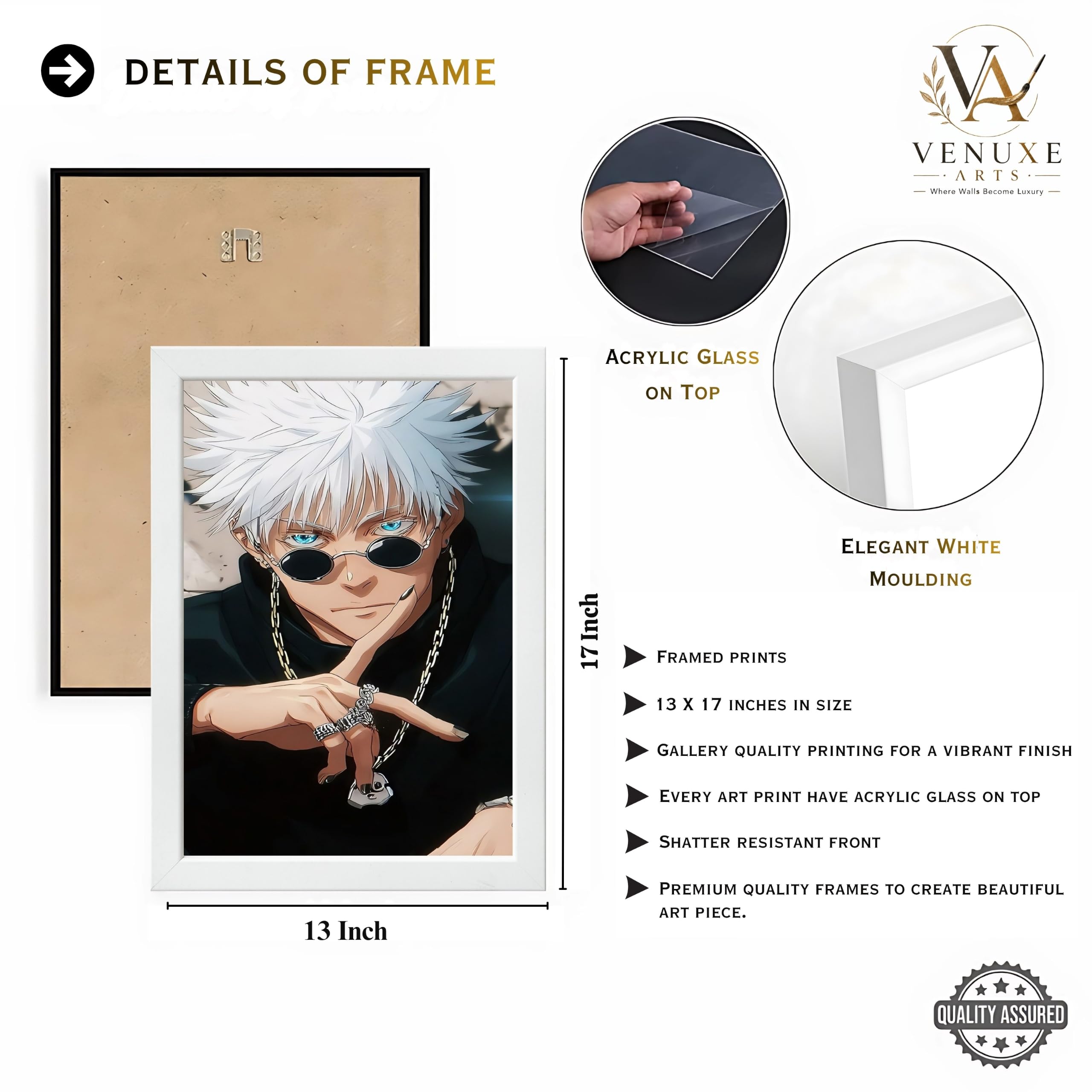 VENUXE ARTS Set Of 3 Anime Characters Wall Framed |Anime Characters Framed Poster for Living Room Bedroom Gaming Room Studio Wall Decor