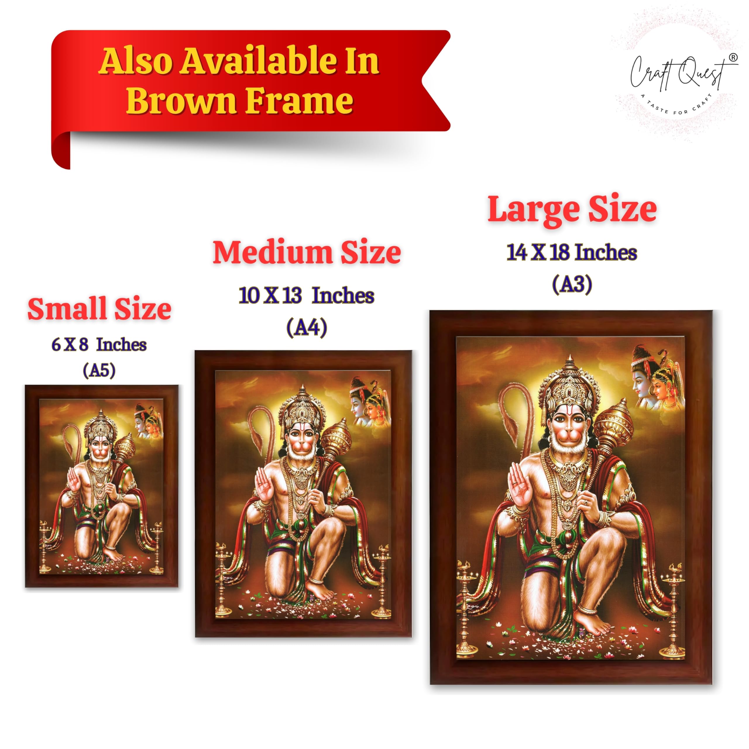 CRAFT QUEST Lord Hanuman Ji Photo Frame | Acrylic Glass, Lightweight & Waterproof | Ideal for Home, Office, Temple & Puja Room Wall Decor