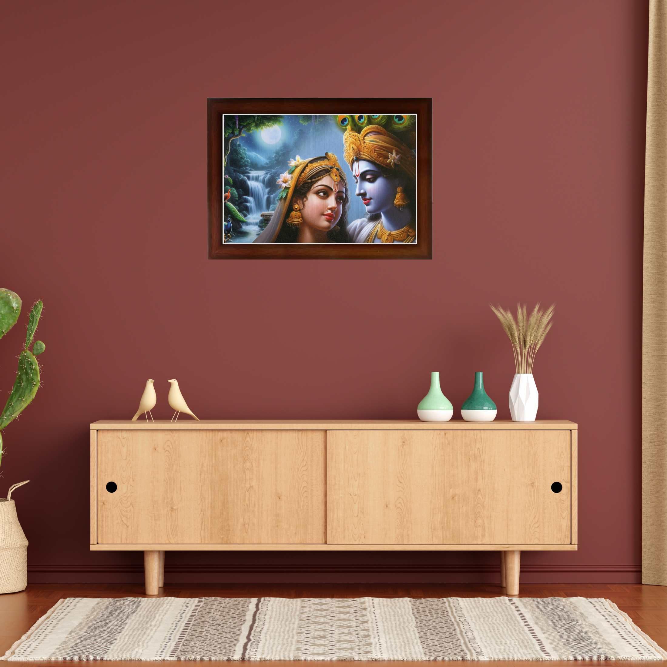 CRAFT QUEST Radha Krishna Art Photo Framed Painting for Home and Bedroom Wall Decoration of Size 14X10 Inches with Frame And Acrylic Glass RK206