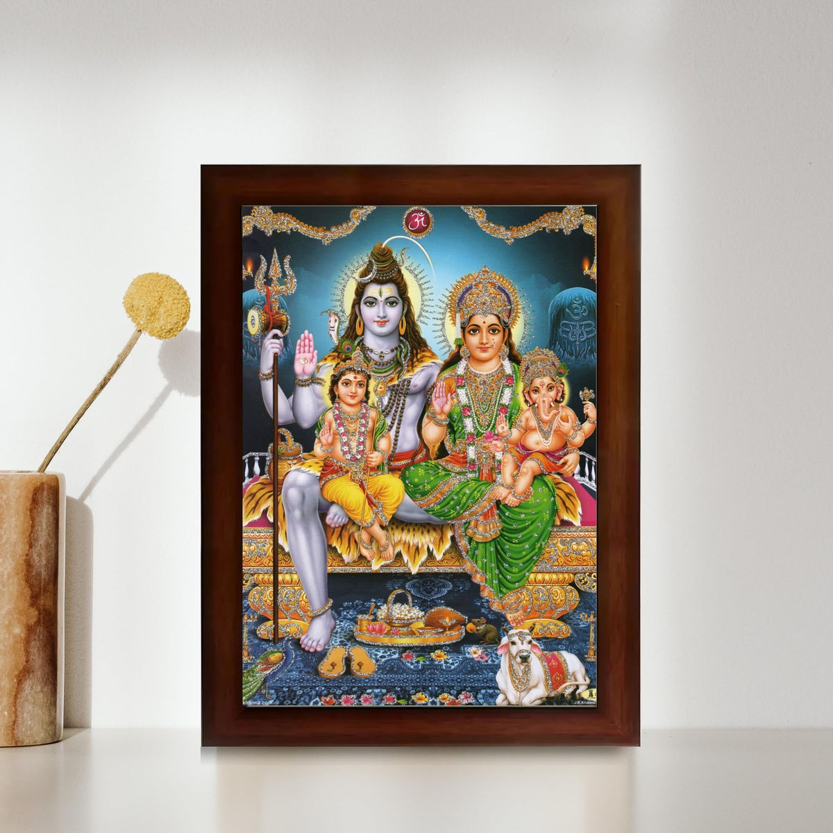 CRAFT QUEST Shiv Parivar Religious Wood Wall Mount Rectangular Photo Frame With Acrylic Glass