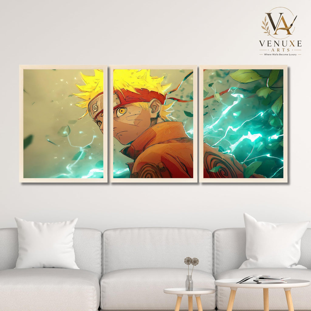VENUXE ARTS Set Of 3 Anime Characters Wall Framed |Anime Characters Framed Poster for Living Room Bedroom Gaming Room Studio Wall Decor