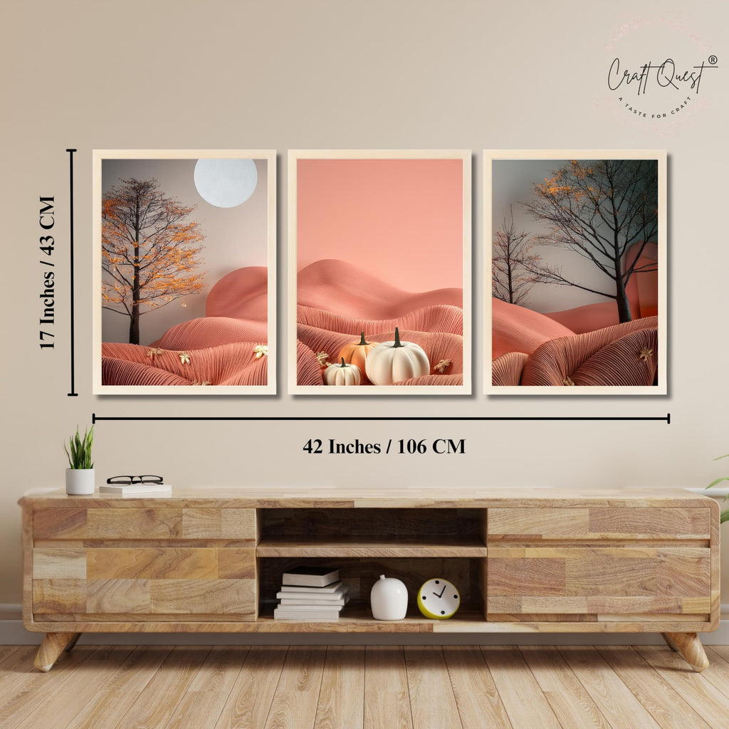 CRAFT QUEST Nature Inspired Autumn Minimalist Modern Wall Art | Set of 3 Frames for Home Decoration | Ideal for Living Room, Bedroom & Office
