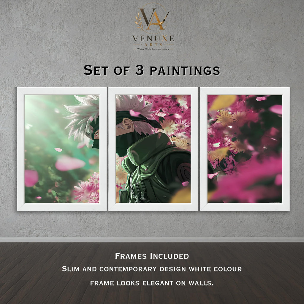 VENUXE ARTS Set Of 3 Anime Characters Wall Framed |Anime Characters Framed Poster for Living Room Bedroom Gaming Room Studio Wall Decor