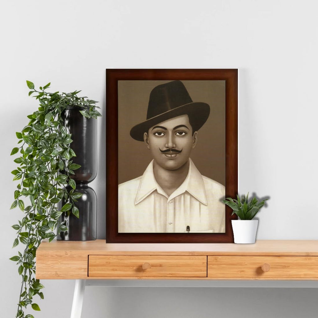 Craft Quest Bhagat Singh Poster Freedom Fighters Paintings For Office Room Wall, With Black Frame (14 X 10 Inches)