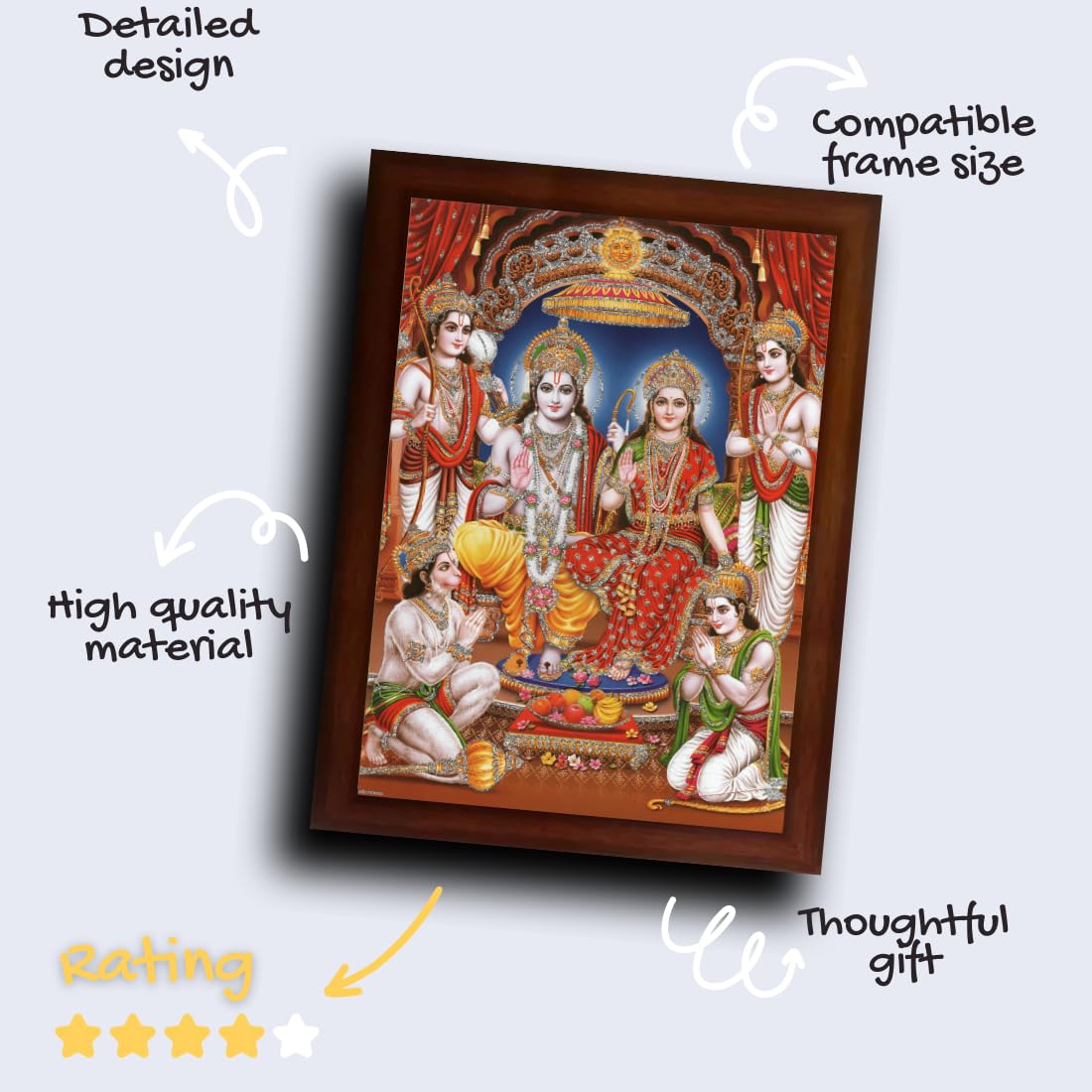 Craft Quest Ram Darbar Sparkle Coated Framed, Home Decorative Gift Item Painting (14 X 10 Inches, Multicolour,Religious) RD1013-515