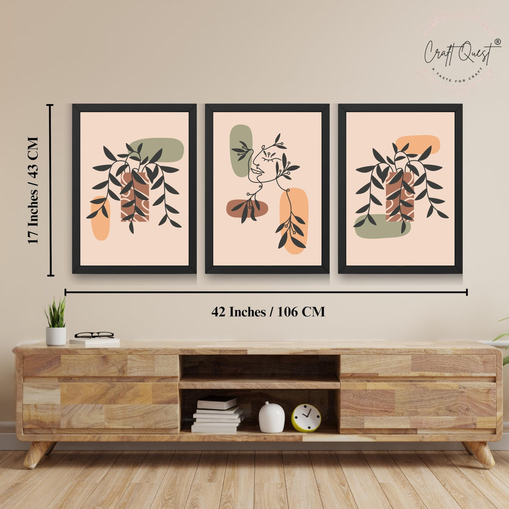 CRAFT QUEST Wall Art Decor Paintings | Set of 3 BOHO Wall Art Frames for Home Decoratio | Ideal for Living Room, Offices & Bedroom