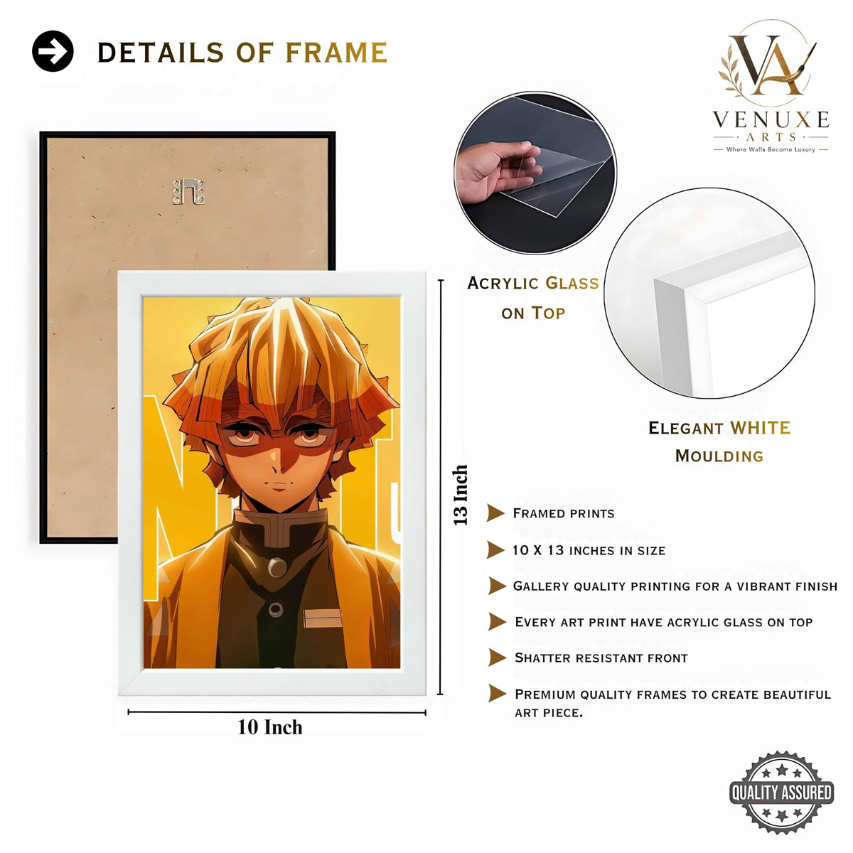 VENUXE ARTS Set Of 3 Anime Characters Wall Framed |Anime Characters Framed Poster for Living Room Bedroom Gaming Room Studio Wall Decor
