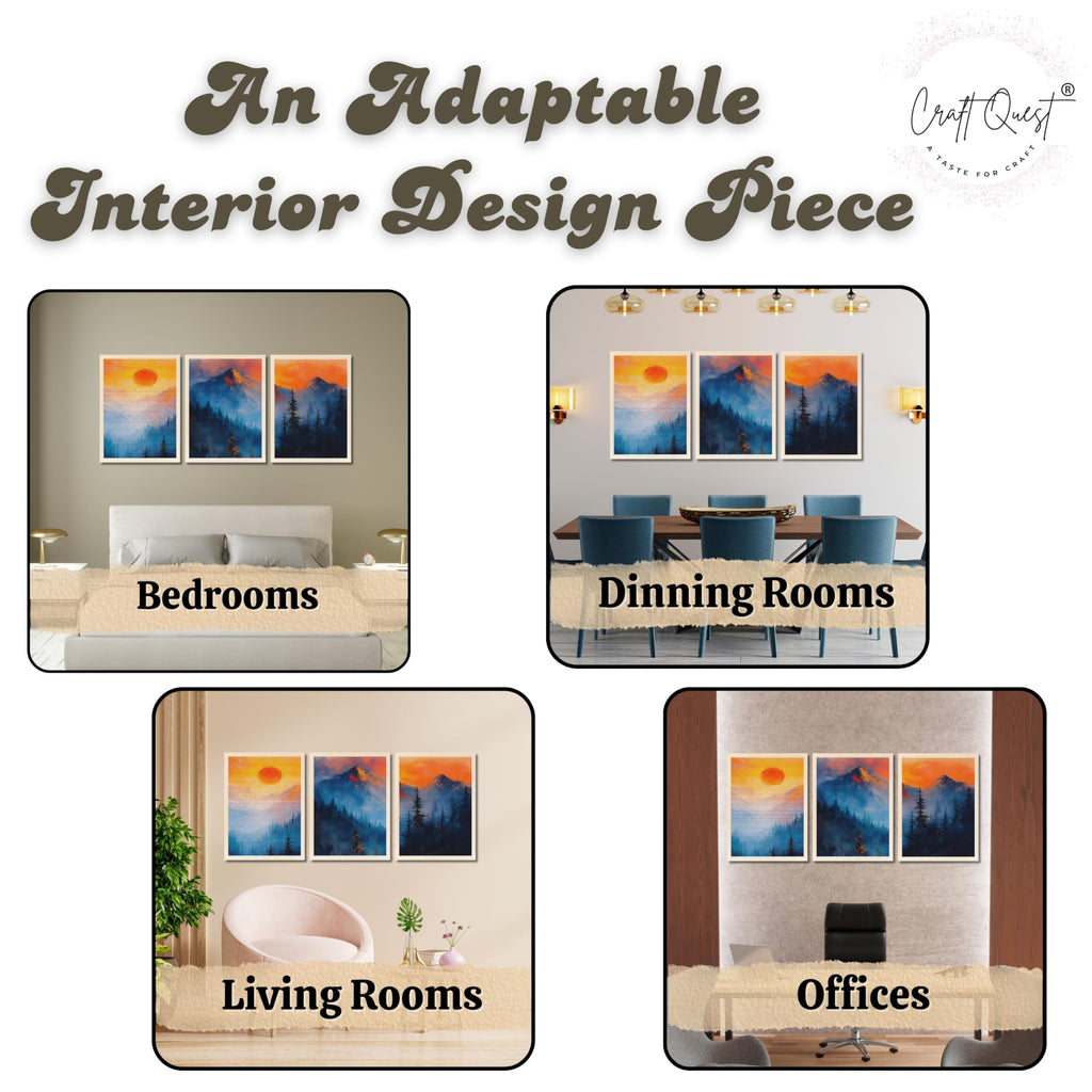 CRAFT QUEST Nature Inspired Landscape With Trees & Mountains Wall Art | Set of 3 Frames for Home Decoration | Ideal for Living Room, Bedroom & Offices