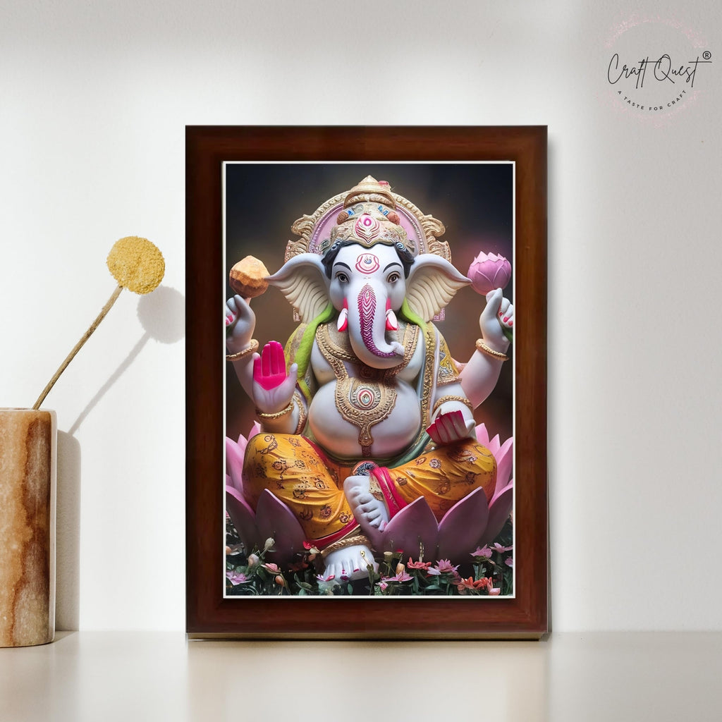 CRAFT QUEST Lord Ganesha Ganesh ji Art Framed Wall Painting With Frame For Home and Pooja,Office Décor Items