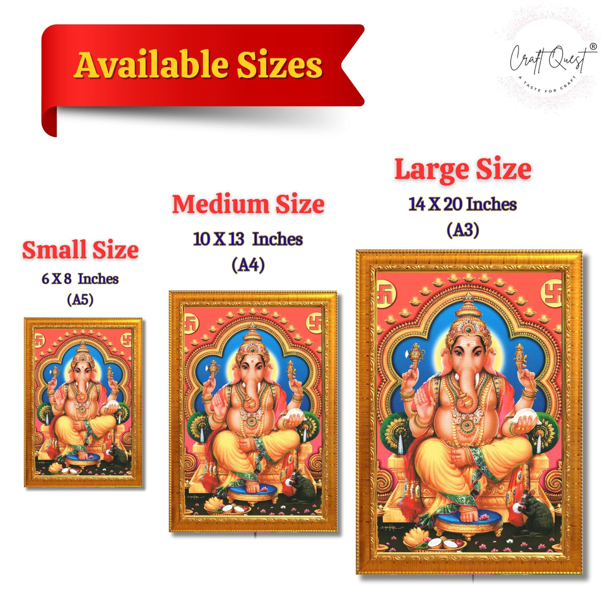 CRAFT QUEST Lord Ganpati Modern Wall Art Painting With Frame, Home and Office Decor