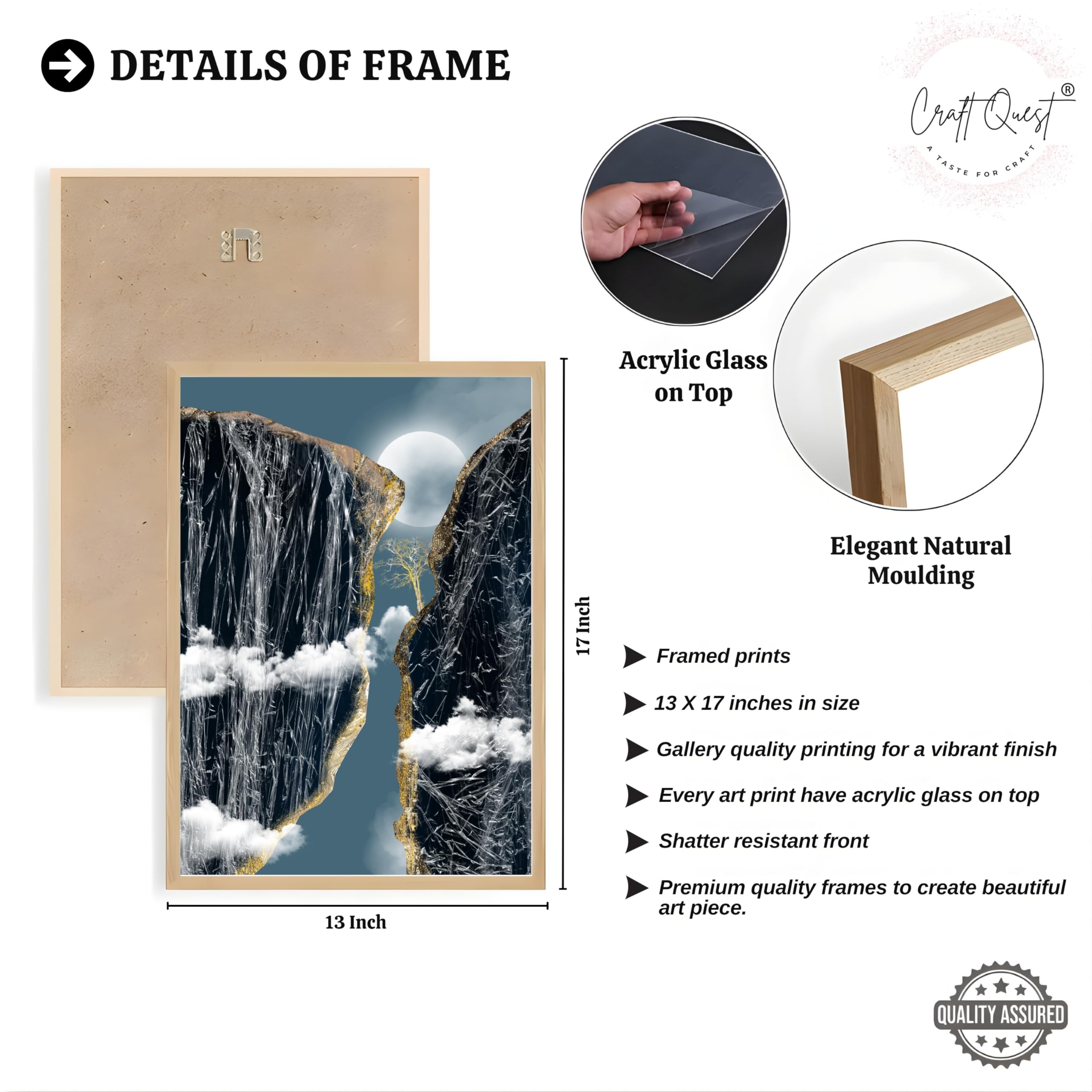 CRAFT QUEST Modern Art Abstract Landscape Decorative Wall Art | Set of 3 Frames for Home Decoration | Ideal for Living Room, Bedroom & Offices