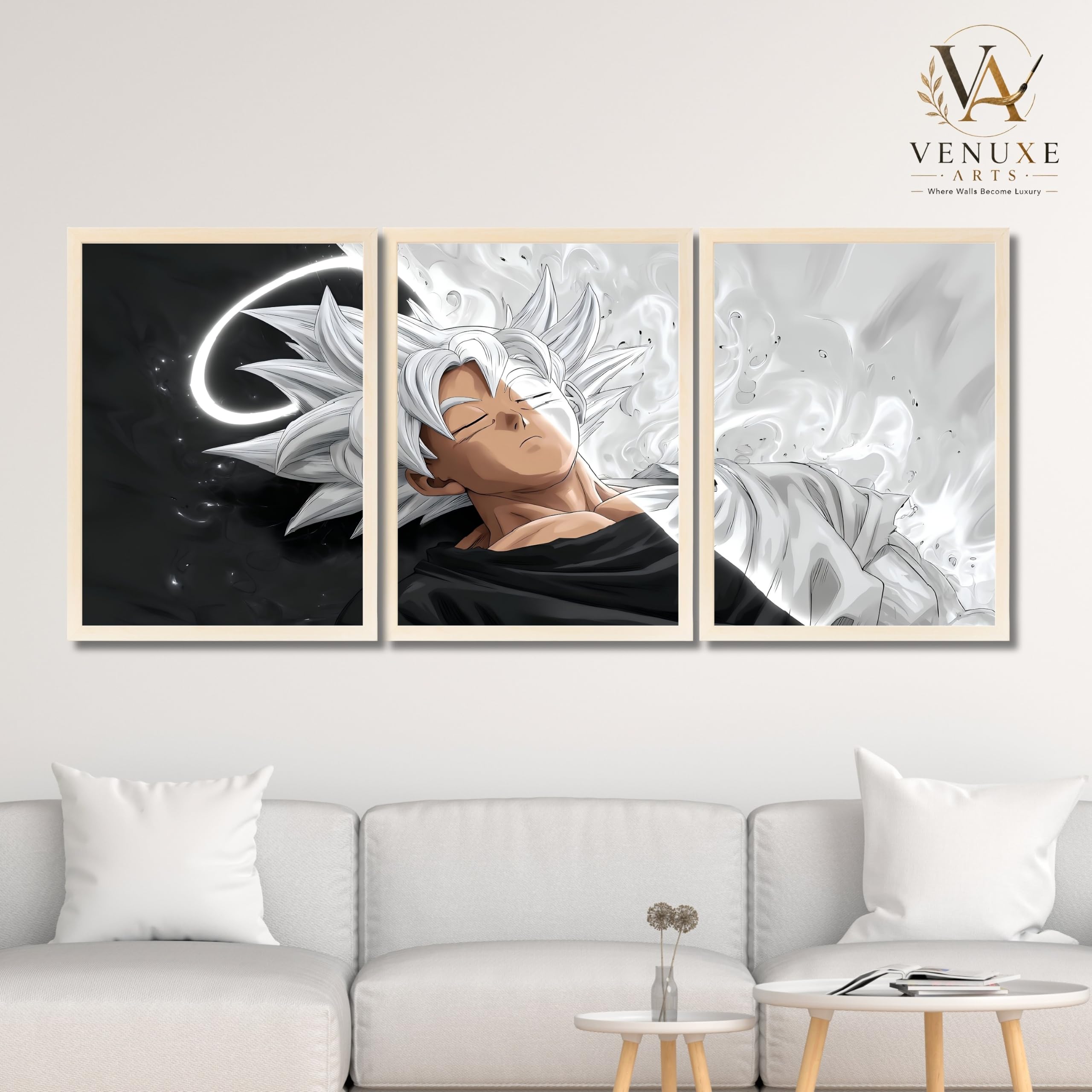 VENUXE ARTS Set Of 3 Anime Characters Wall Framed |Anime Characters Framed Poster for Living Room Bedroom Gaming Room Studio Wall Decor