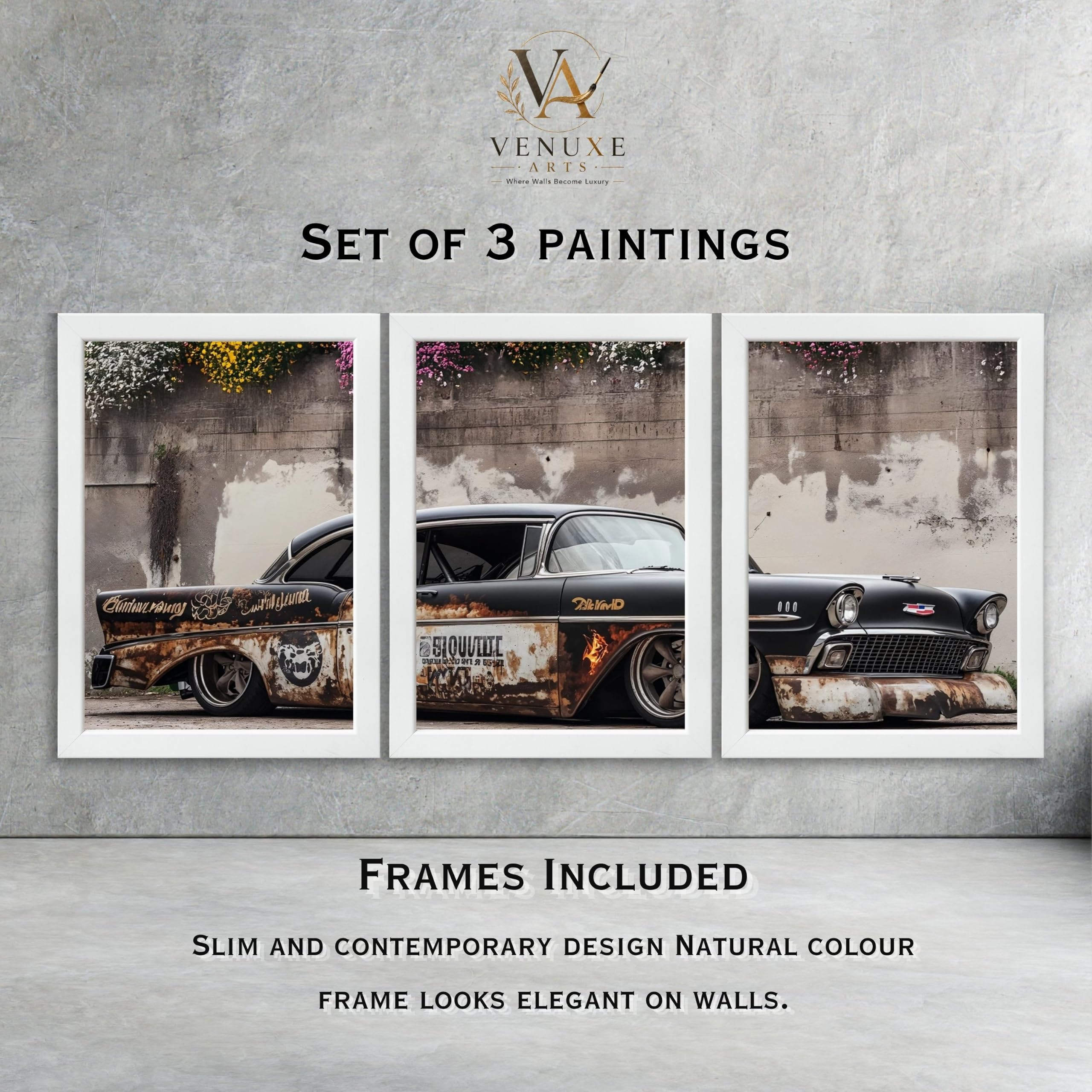 VENUXE ARTS Set Of 3 Big Sports Cars Framed Posters Gift Items for Boys Room Wall Decoration Bedroom Living Room Office Studio Décor | Car Poster Frame for Wall Décor