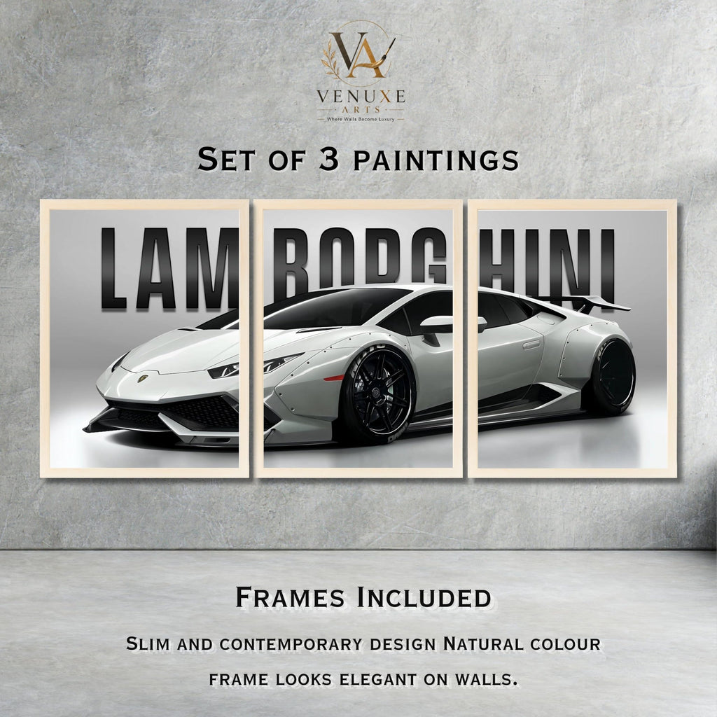 VENUXE ARTS Set Of 3 Big Sports Cars Framed Posters Gift Items for Boys Room Wall Decoration Bedroom Living Room Office Studio Décor | Car Poster Frame for Wall Décor