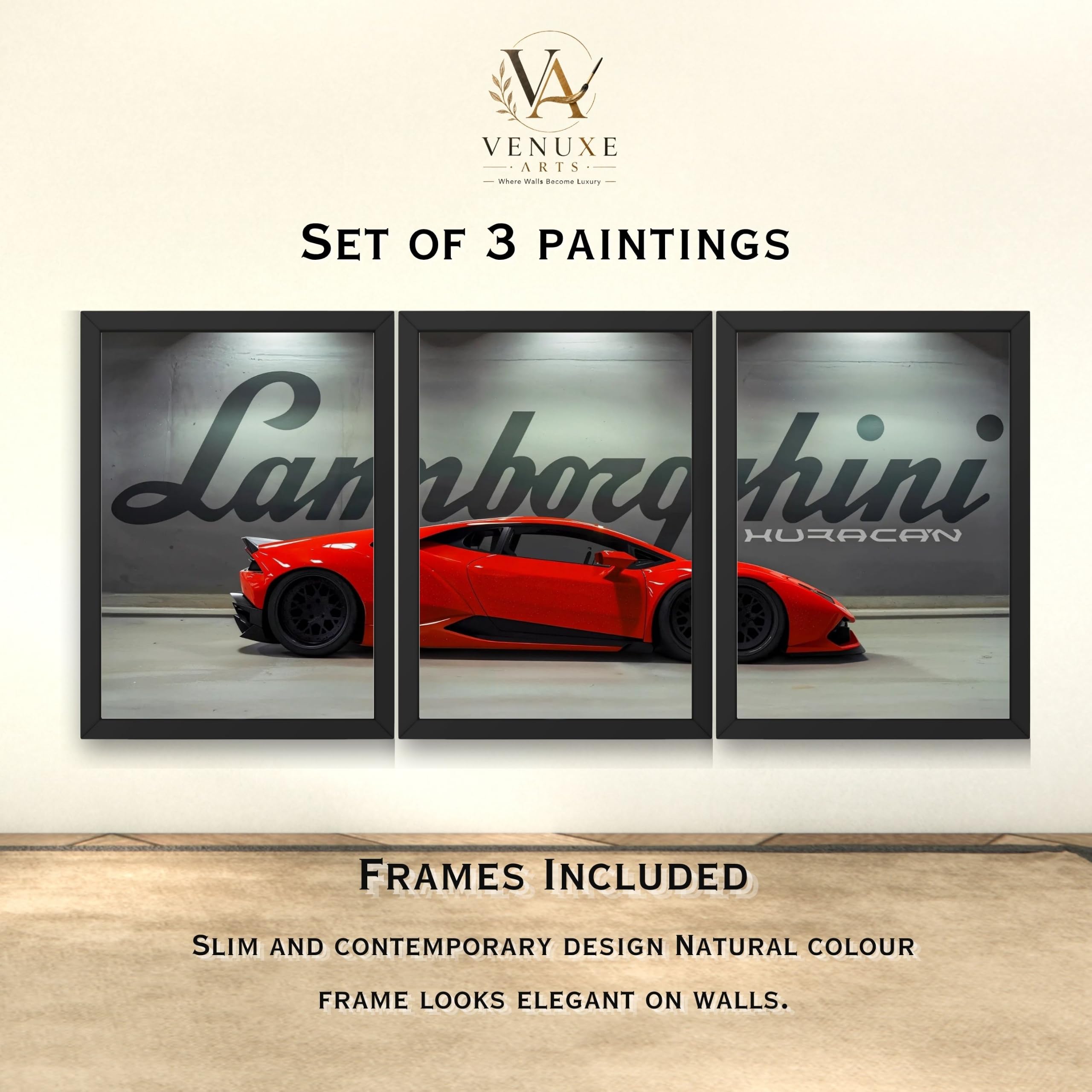 VENUXE ARTS Set Of 3 Big Sports Cars Framed Posters Gift Items for Boys Room Wall Decoration Bedroom Living Room Office Studio Décor | Car Poster Frame for Wall Décor