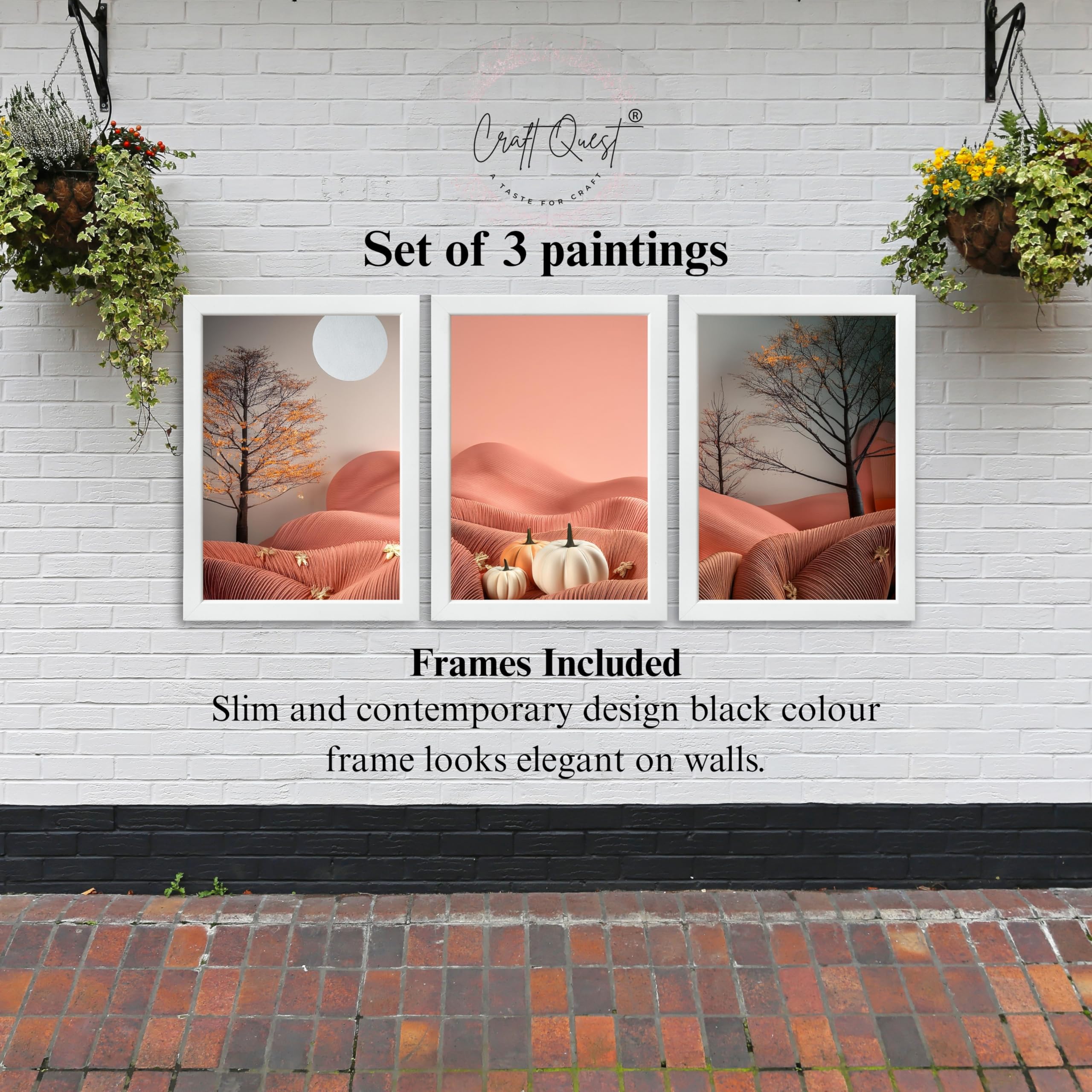 CRAFT QUEST Nature Inspired Autumn Minimalist Modern Wall Art | Set of 3 Frames for Home Decoration | Ideal for Living Room, Bedroom & Office